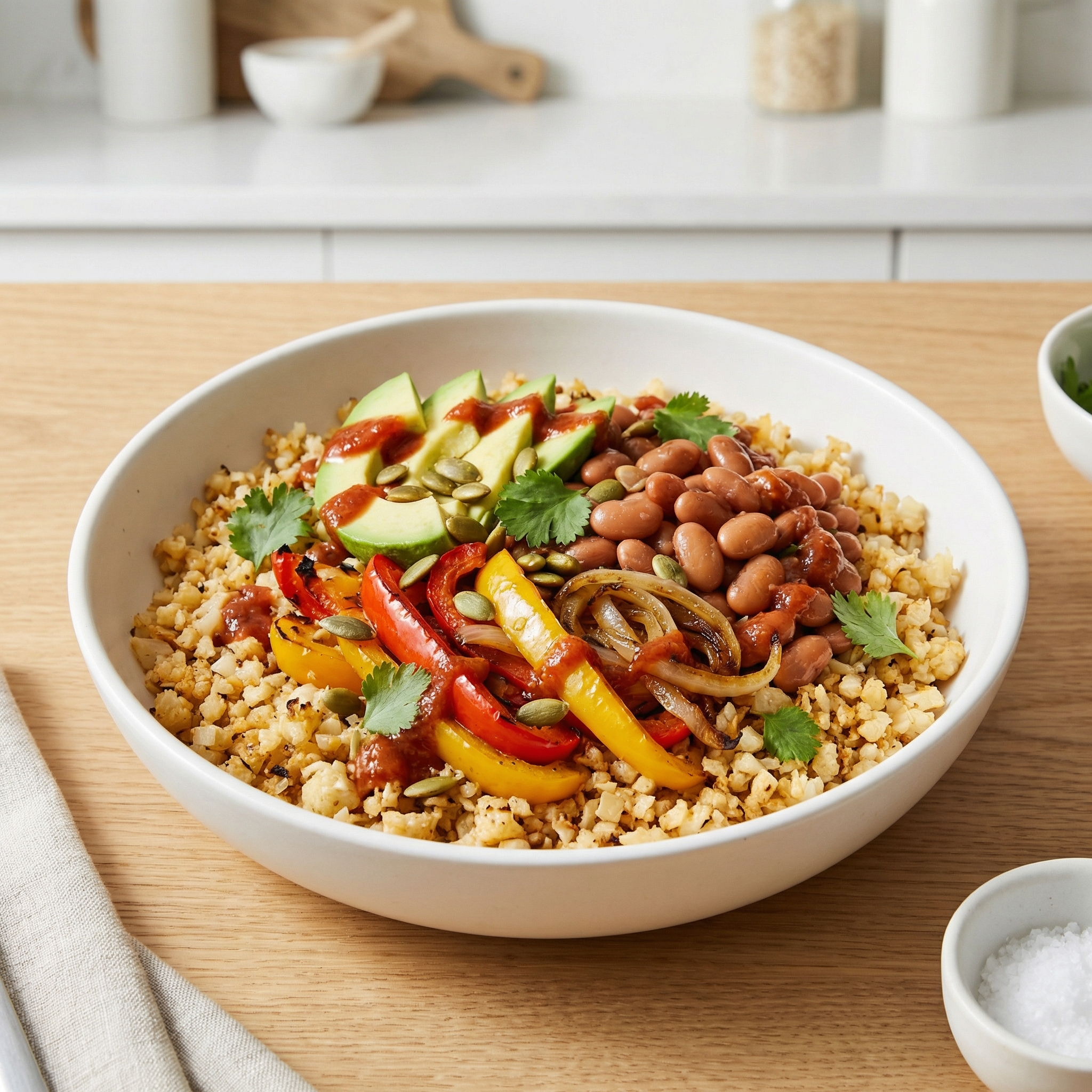 Cauliflower Rice and Beans Fajita Bowls