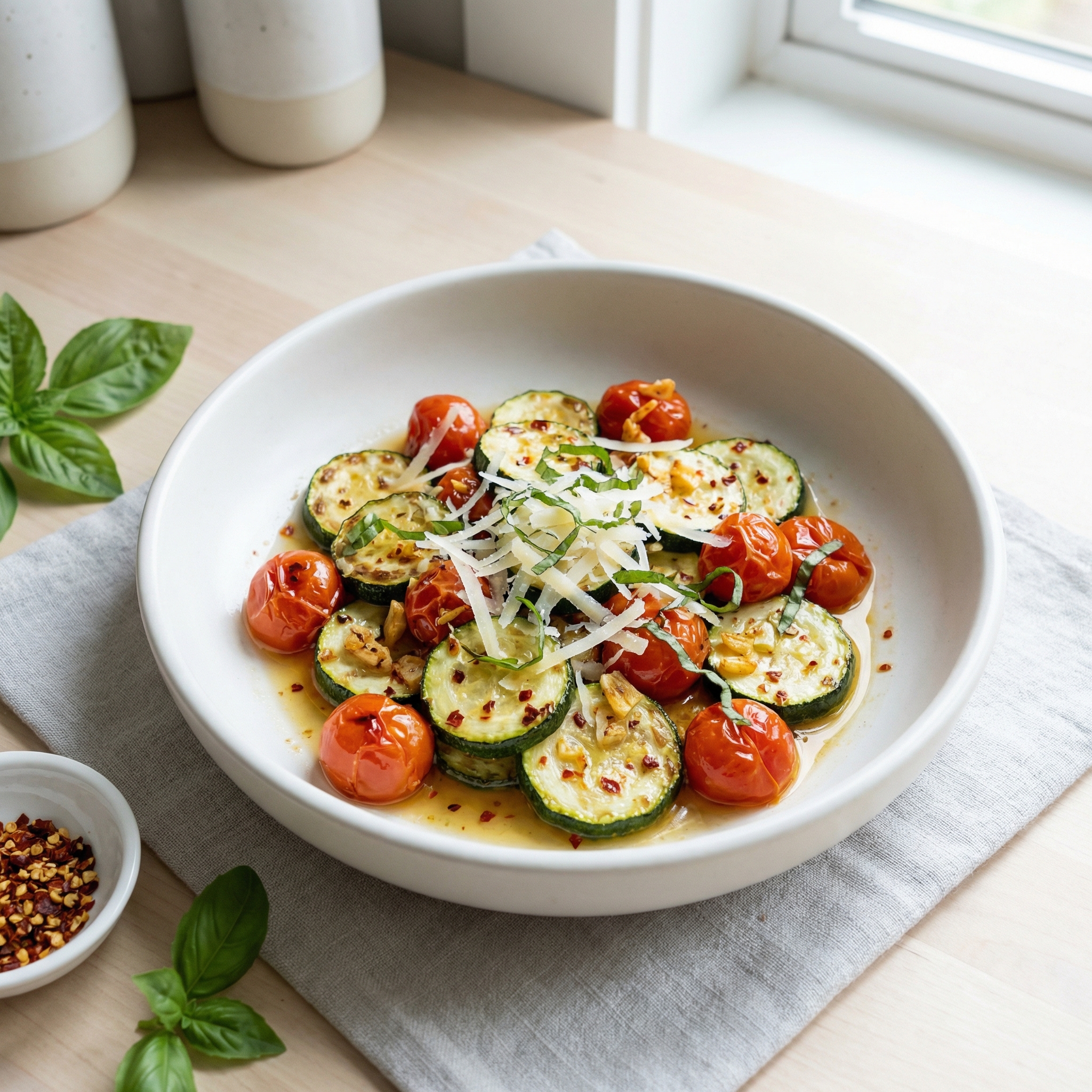 Oven-Roasted Zucchini with Tomatoes and Garlic