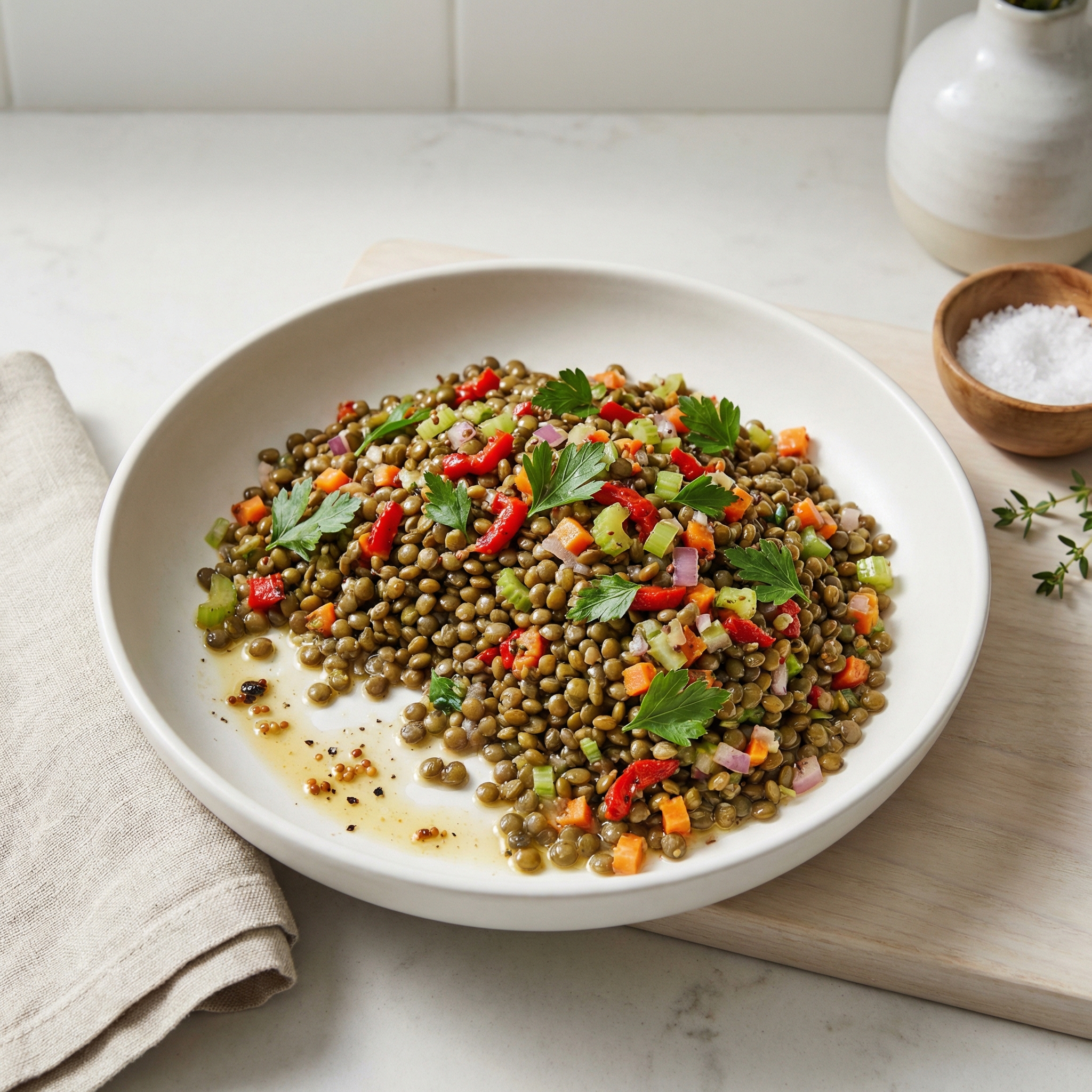 Roasted Red Pepper & French Lentil Mediterranean Salad