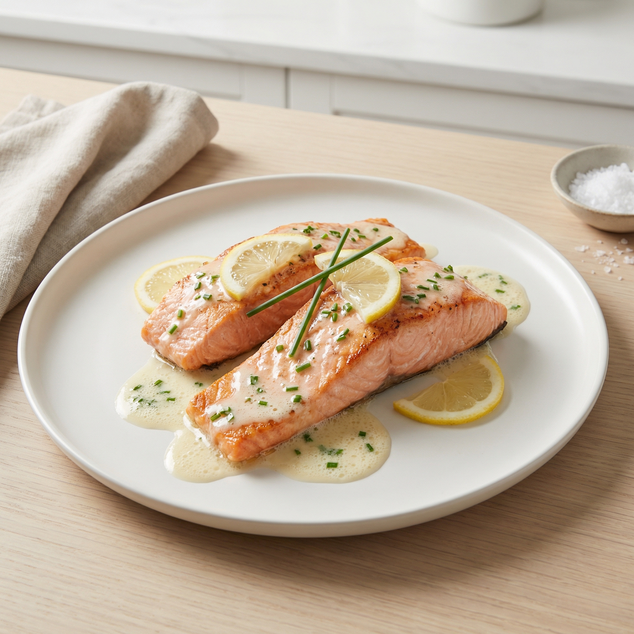 Roasted Salmon with White Wine Sauce