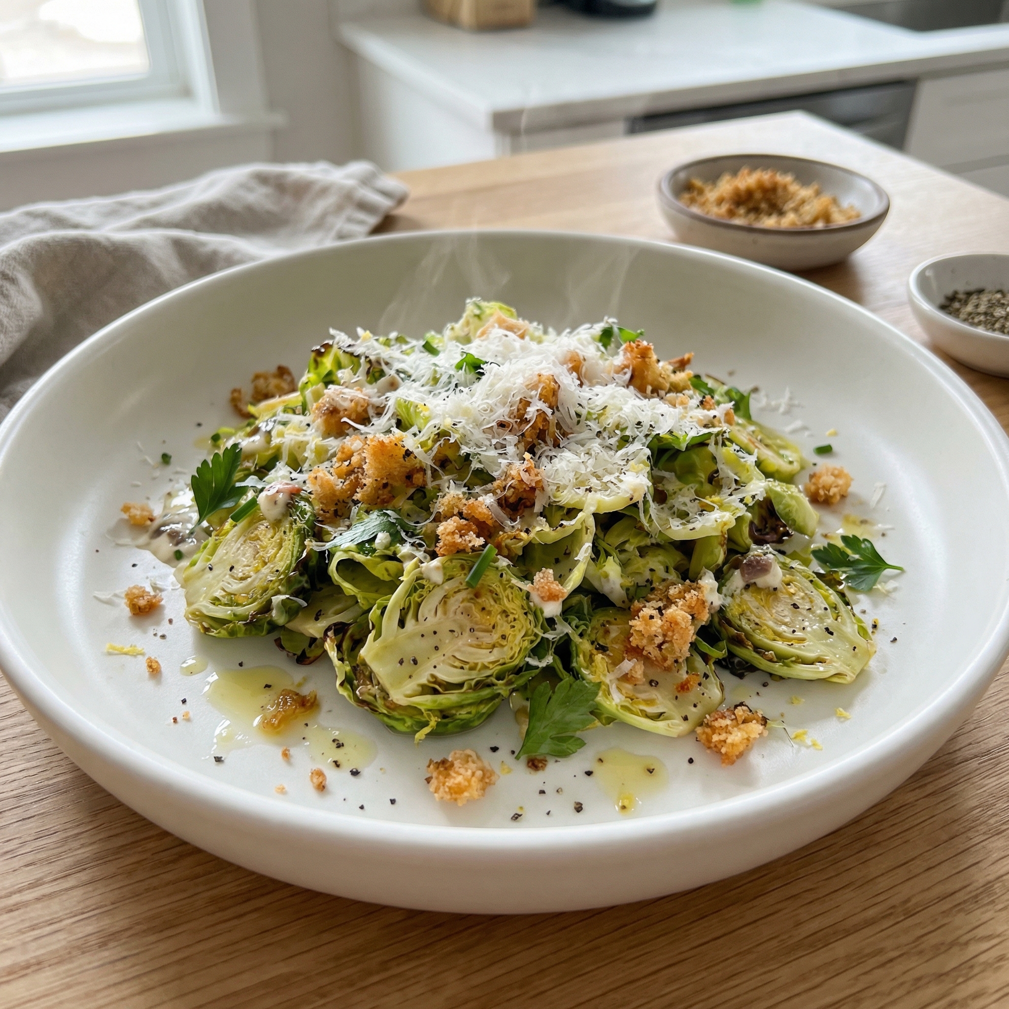 Shredded Brussels Sprouts Caesar Salad