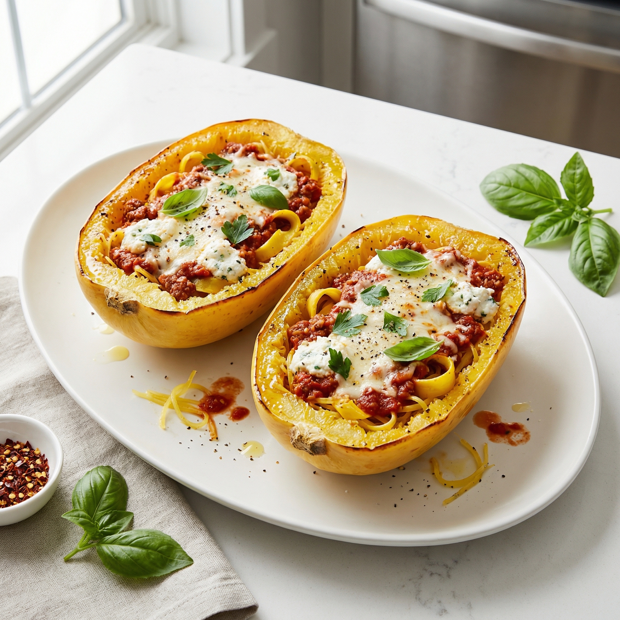 Baked Spaghetti Squash Lasagna Boats