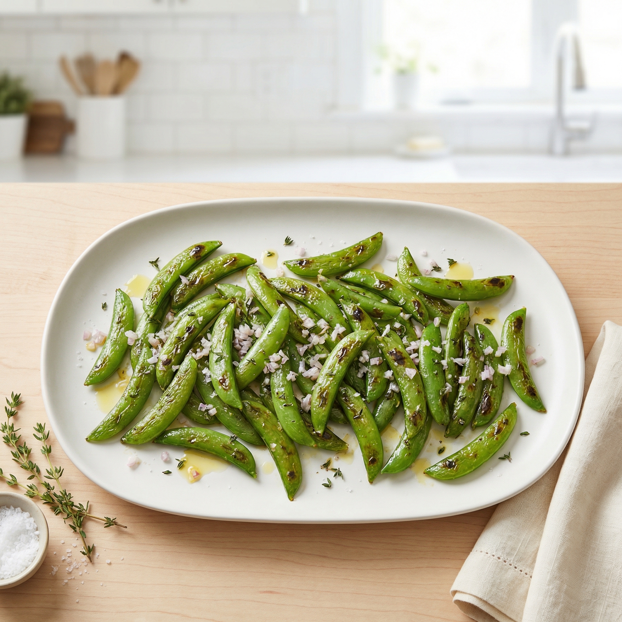 Roasted Sugar Snap Peas with Shallot and Thyme