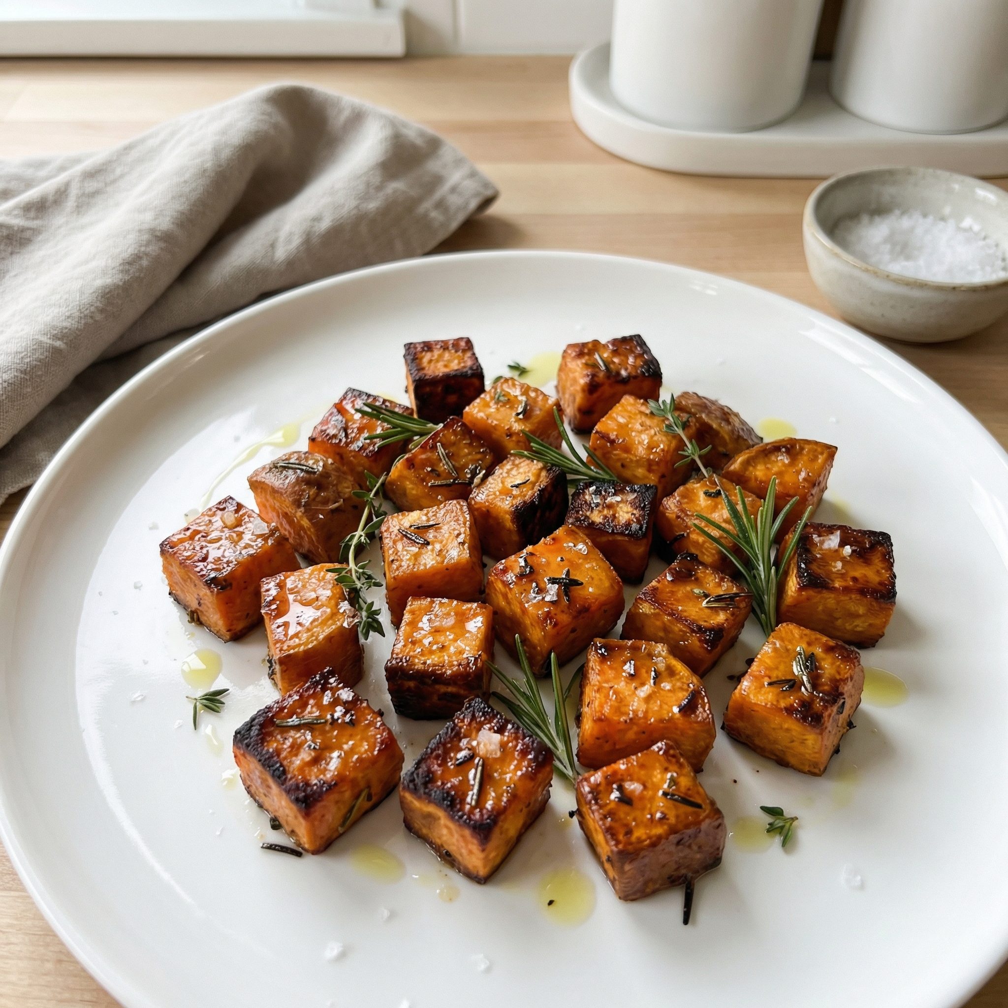 Roasted Sweet Potato Bites with Rosemary and Thyme