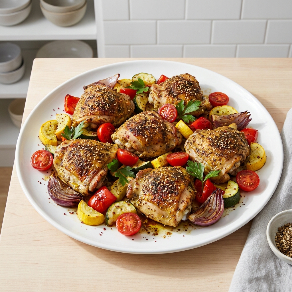 Roasted Za'atar Chicken Thighs with Sheet-Pan Vegetables