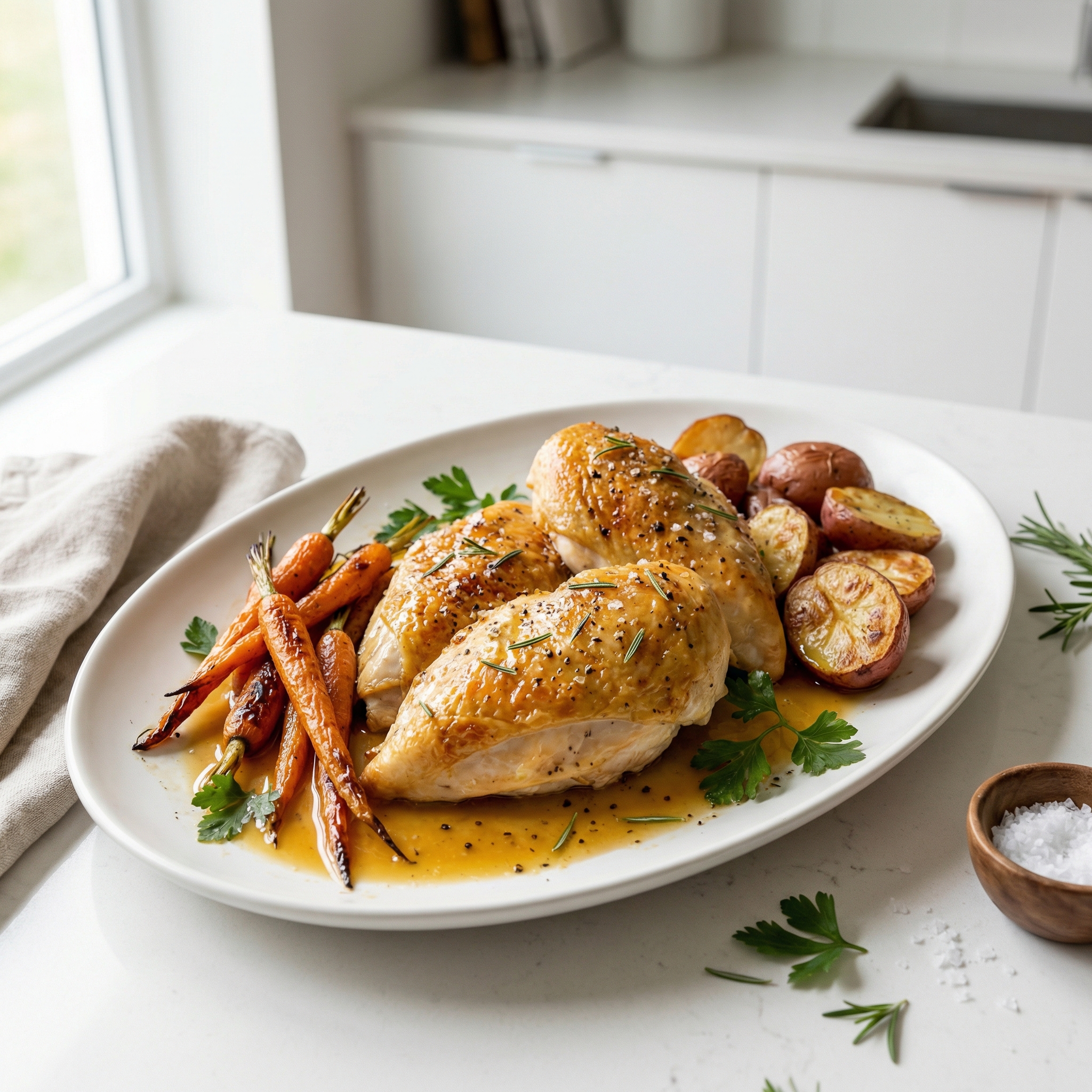 Oven-Roasted Chicken Breasts with Carrots and Red Potatoes