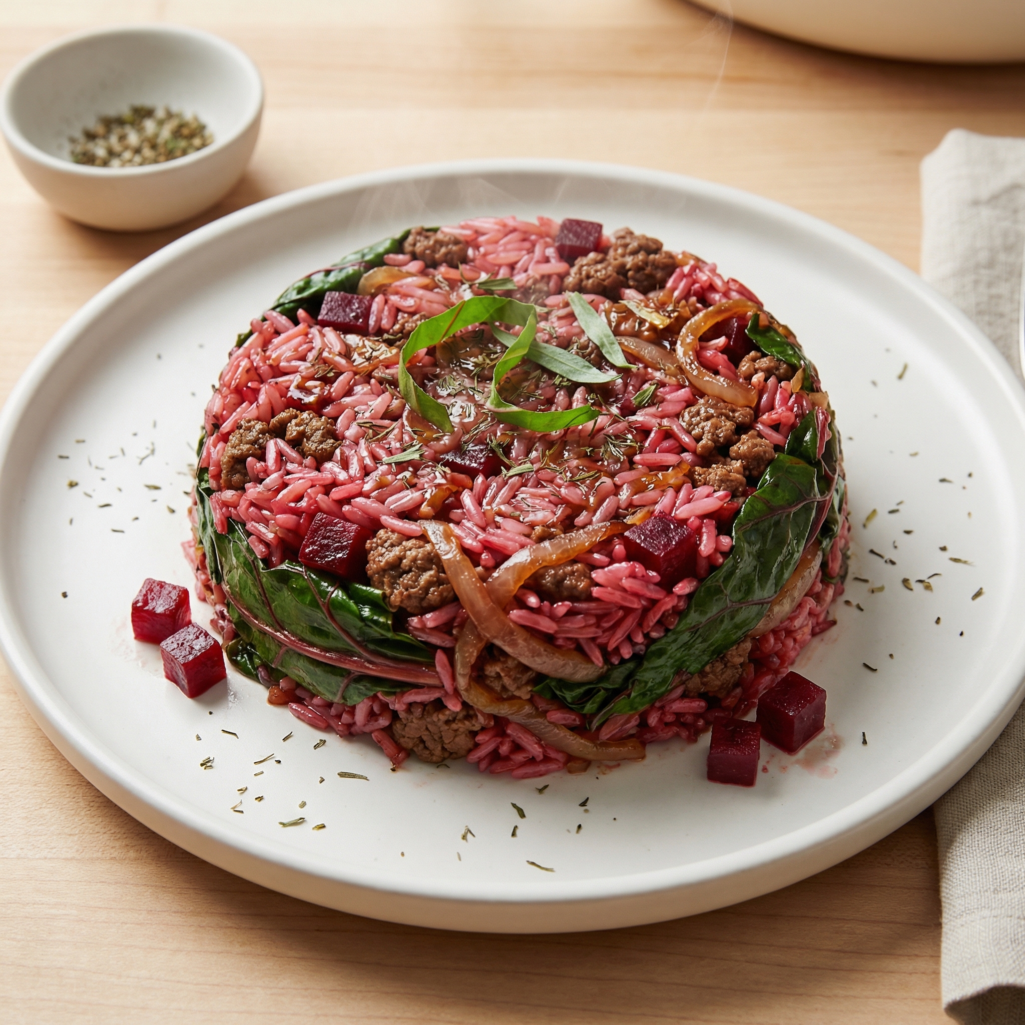 Rosh Hashanah Beet, Chard, and Beef Pilaf from Iraqi Kurdistan