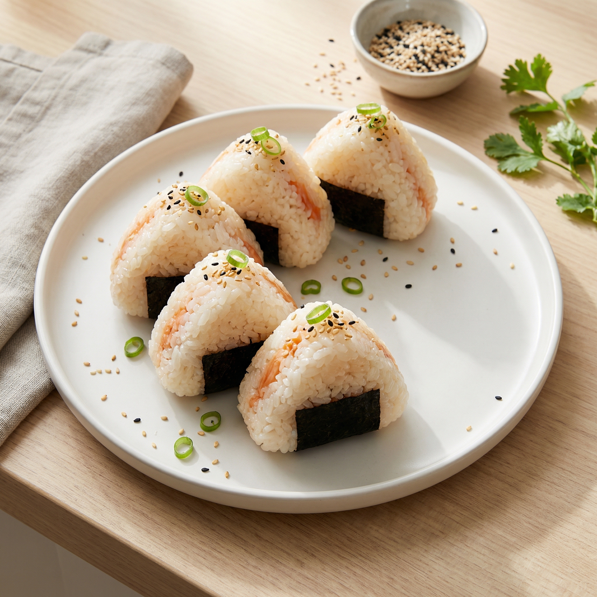 Japanese Rice Balls (Onigiri) with Salmon Filling