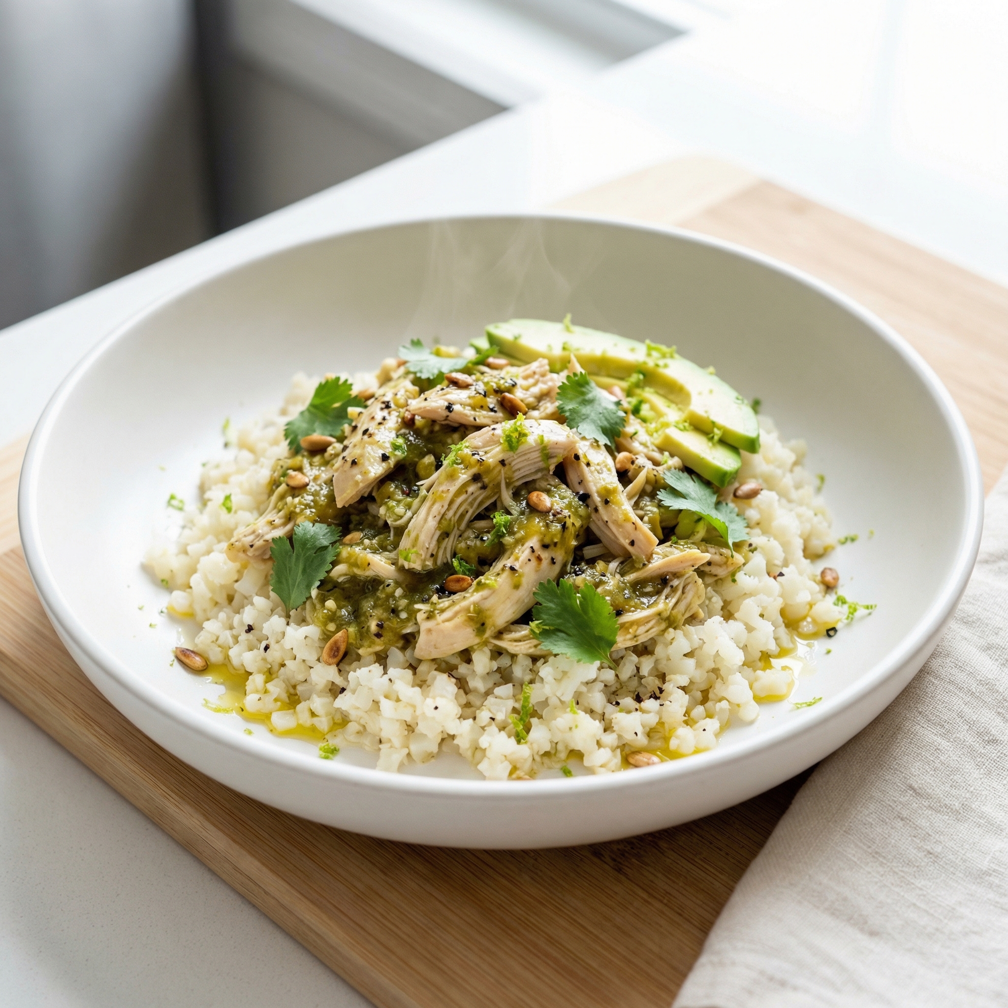 Salsa Verde Chicken and Cauliflower Rice