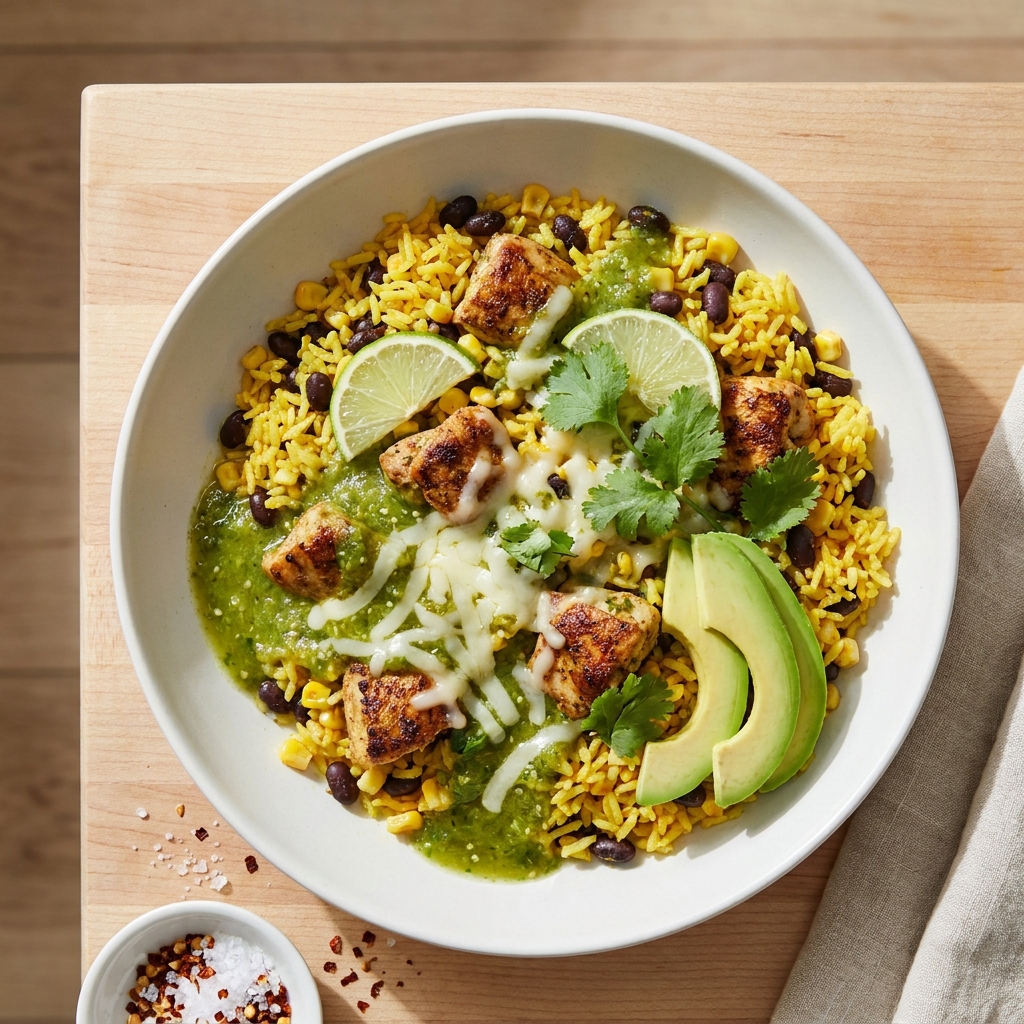 Salsa Verde Chicken and Rice Skillet
