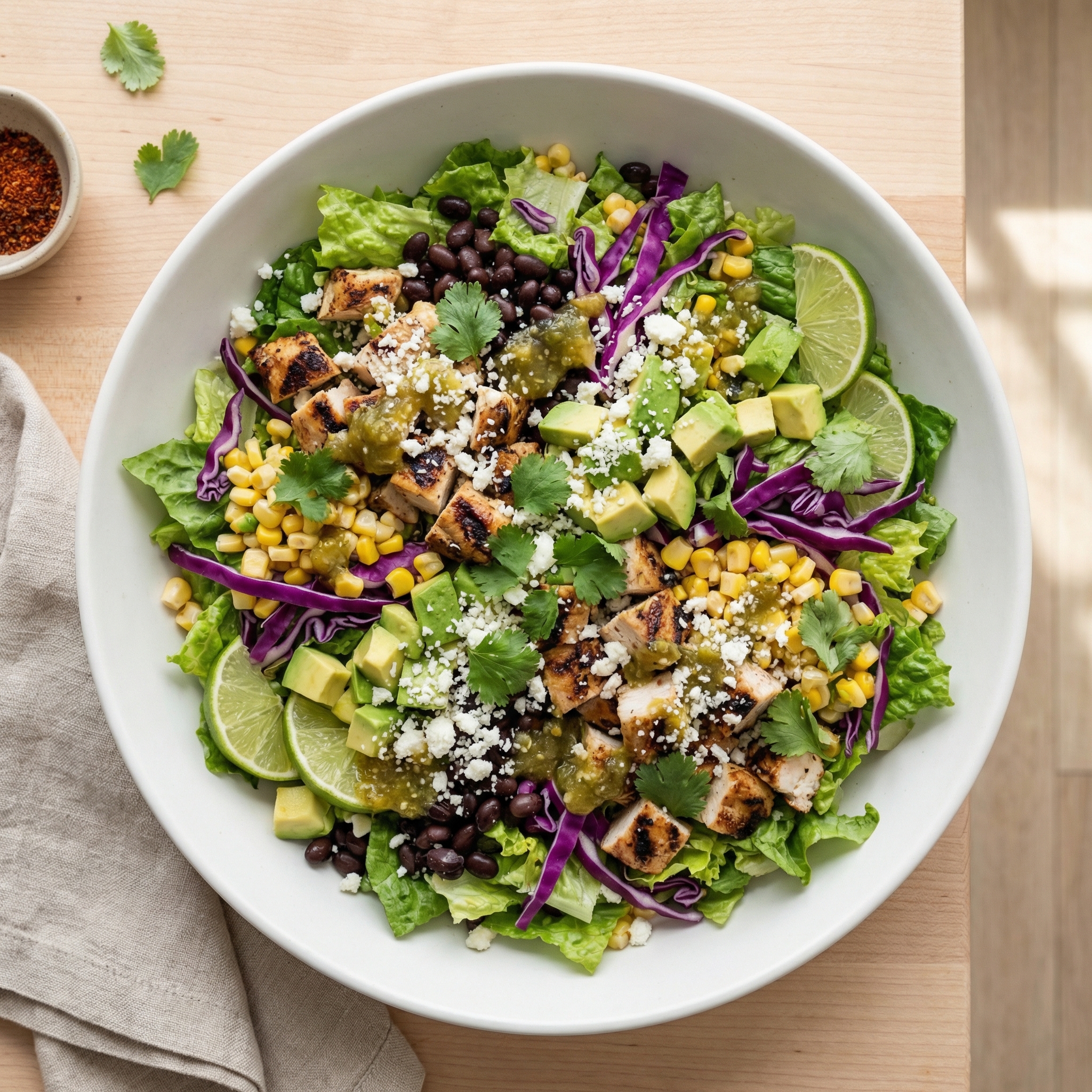 Southwest Chopped Salad with Salsa Verde and Spicy Chicken