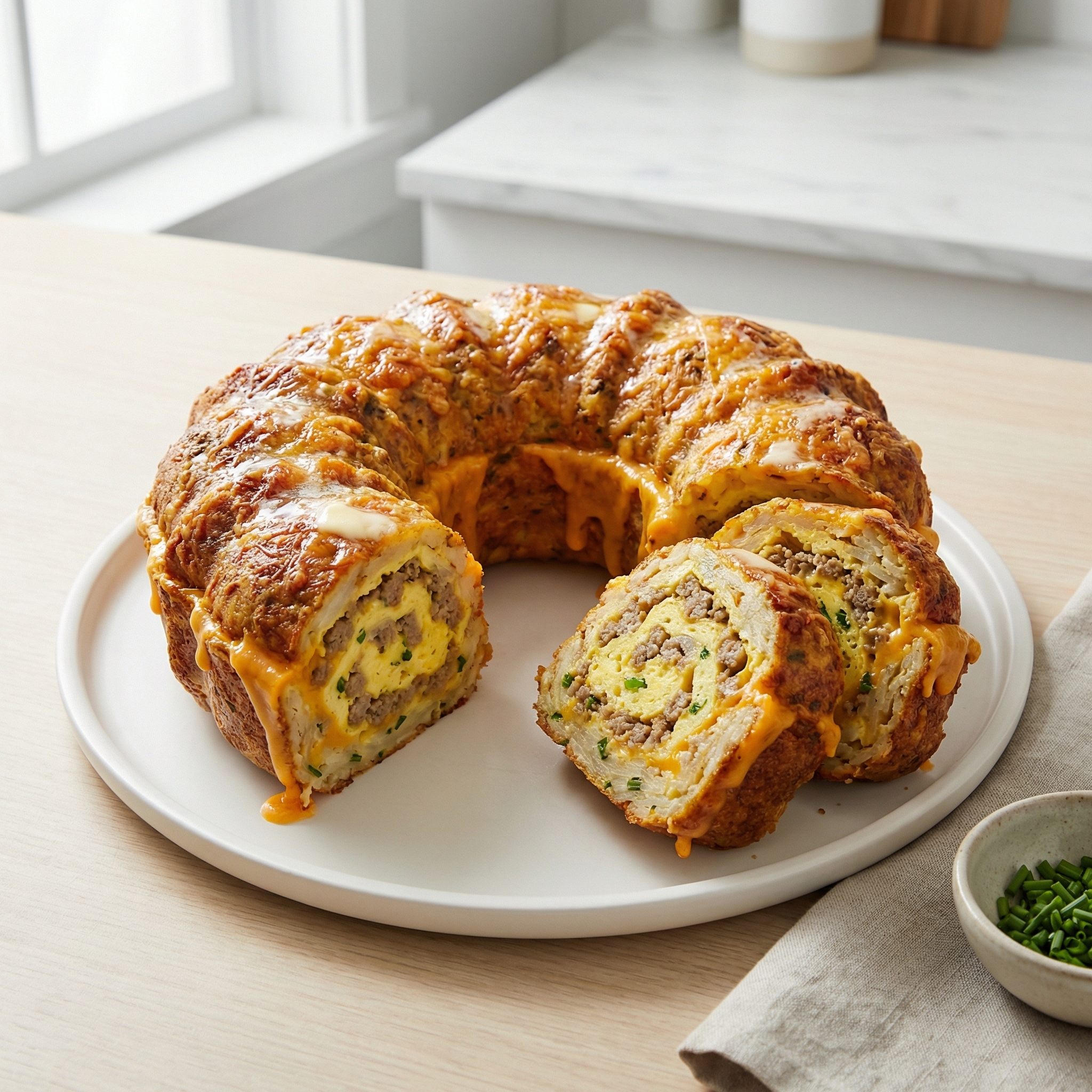 Bundt Pan Breakfast Casserole with Sausage, Eggs, and Biscuits