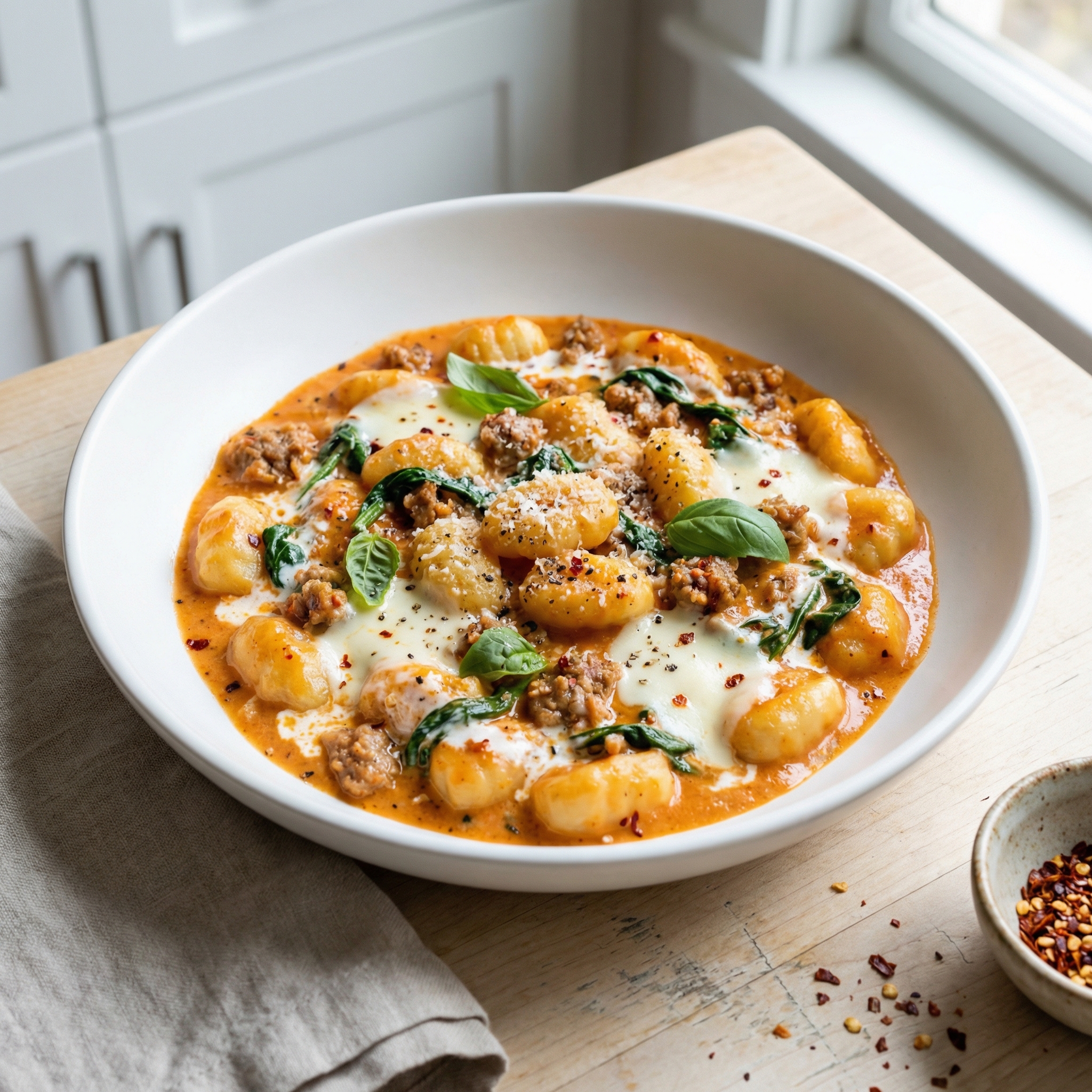 Gnocchi with Sausage in Vodka Sauce