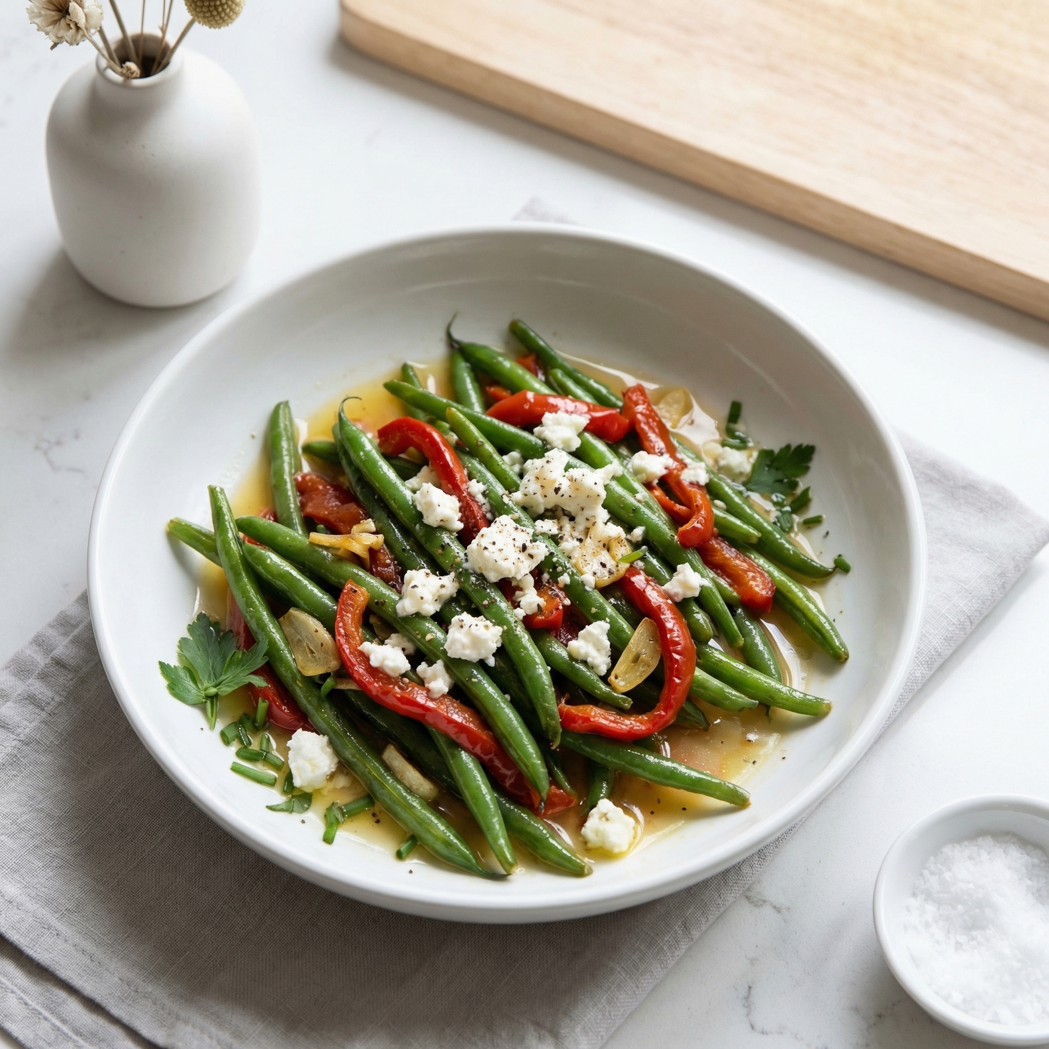 Arica's Feta Green Beans with Red Pepper