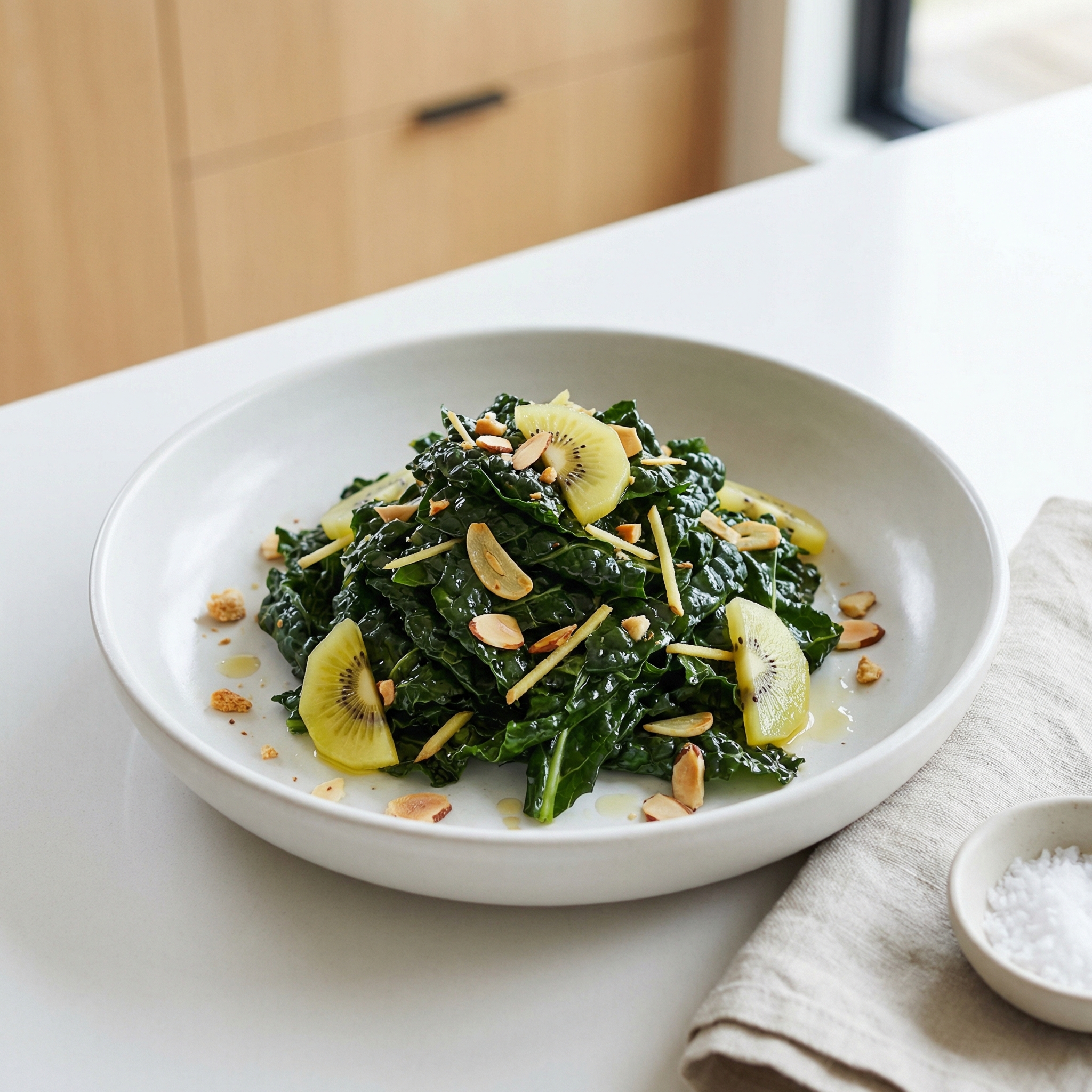Kiwi-Stirred Kale with Almond Crunch