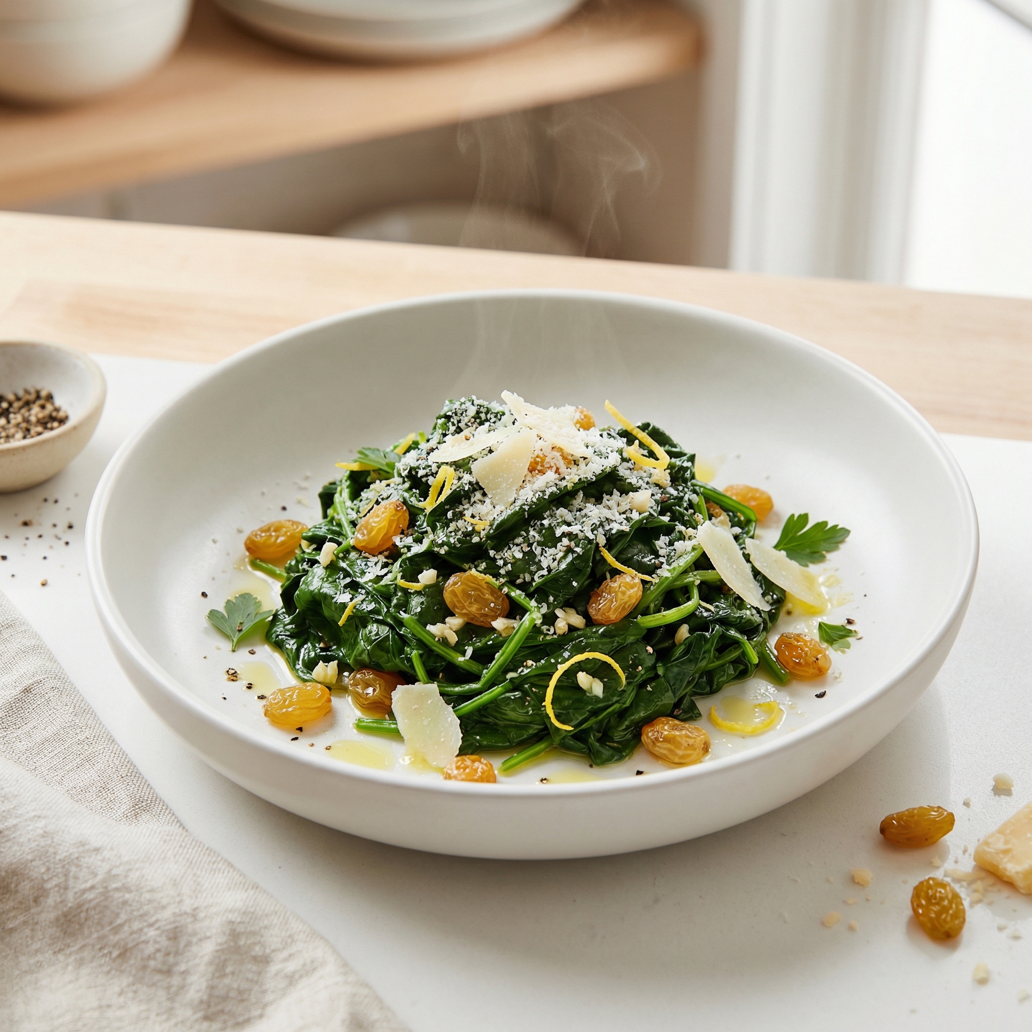 Skillet Spinach with Sweet Raisins
