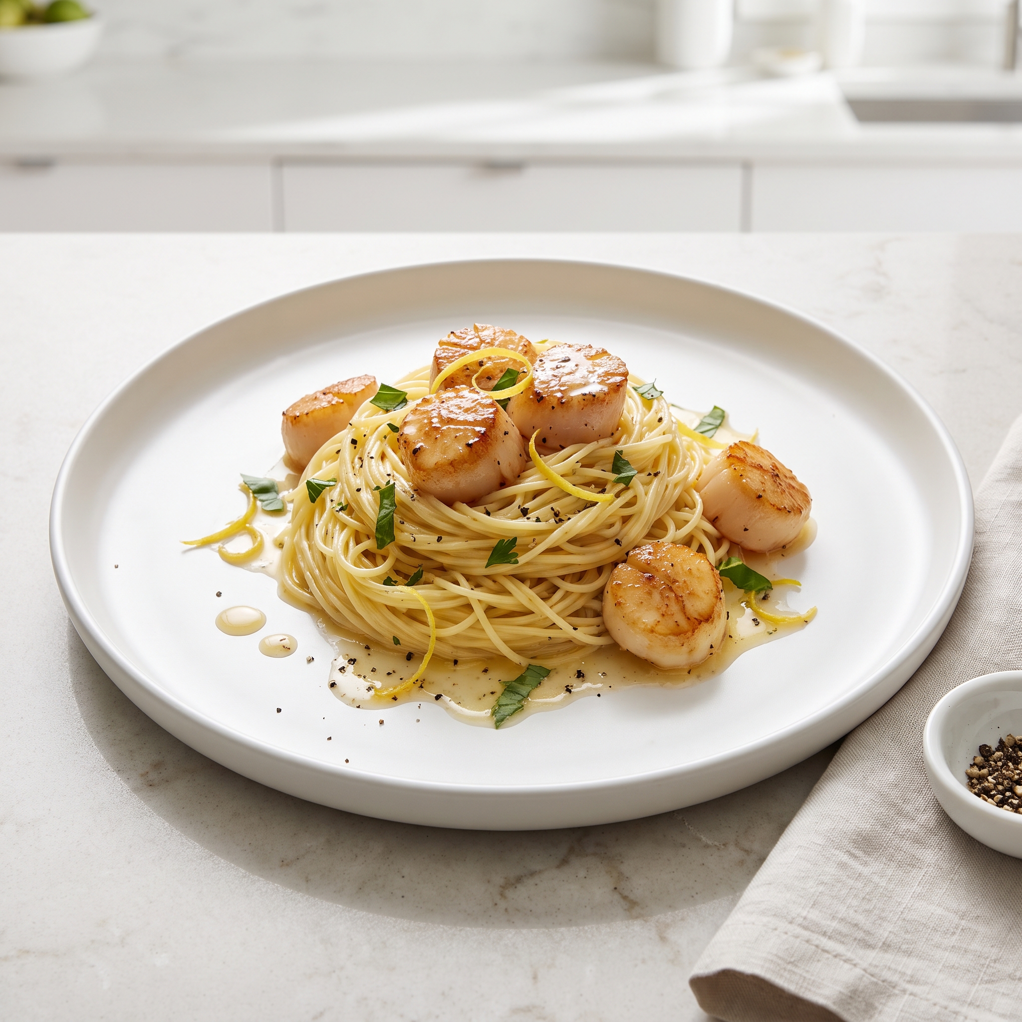 Savory Sea Scallops and Angel Hair Pasta