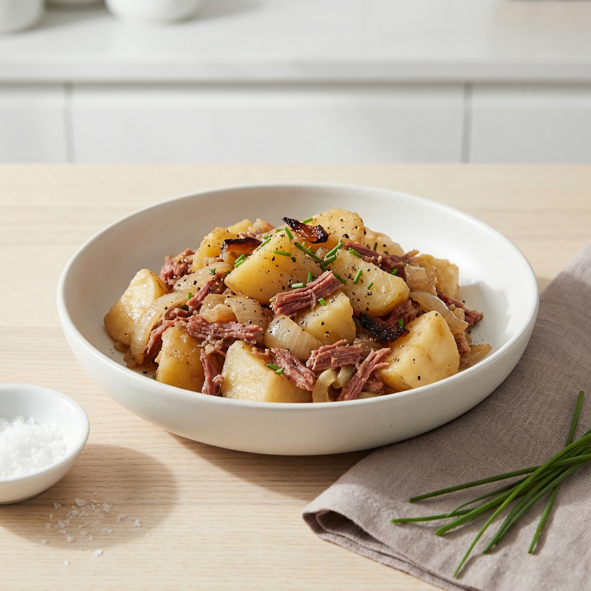 Scottish Stovies with Potatoes and Corned Beef