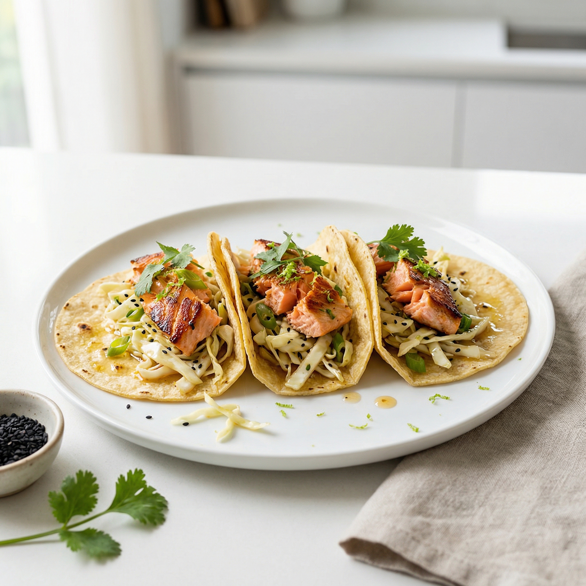 Salmon Fish Tacos with Asian Slaw