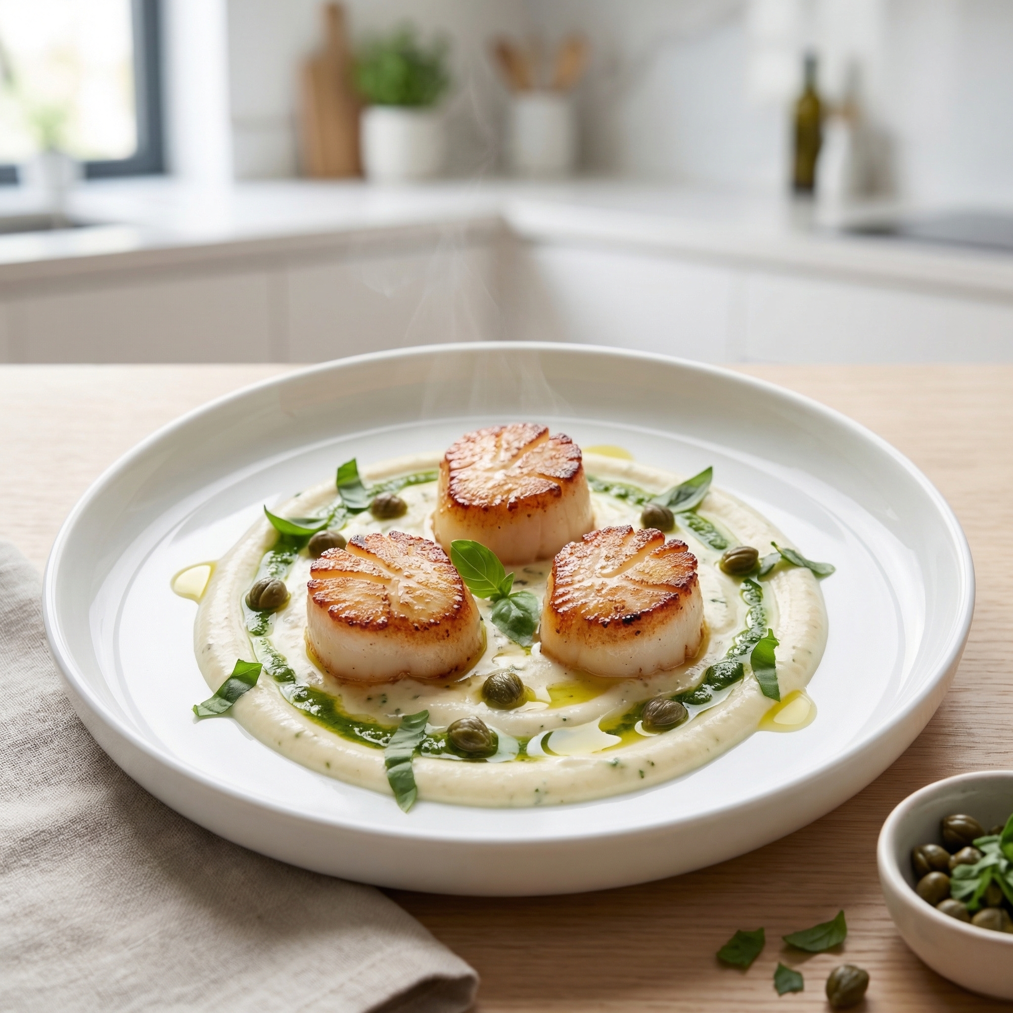Seared Scallops in Pesto Cream