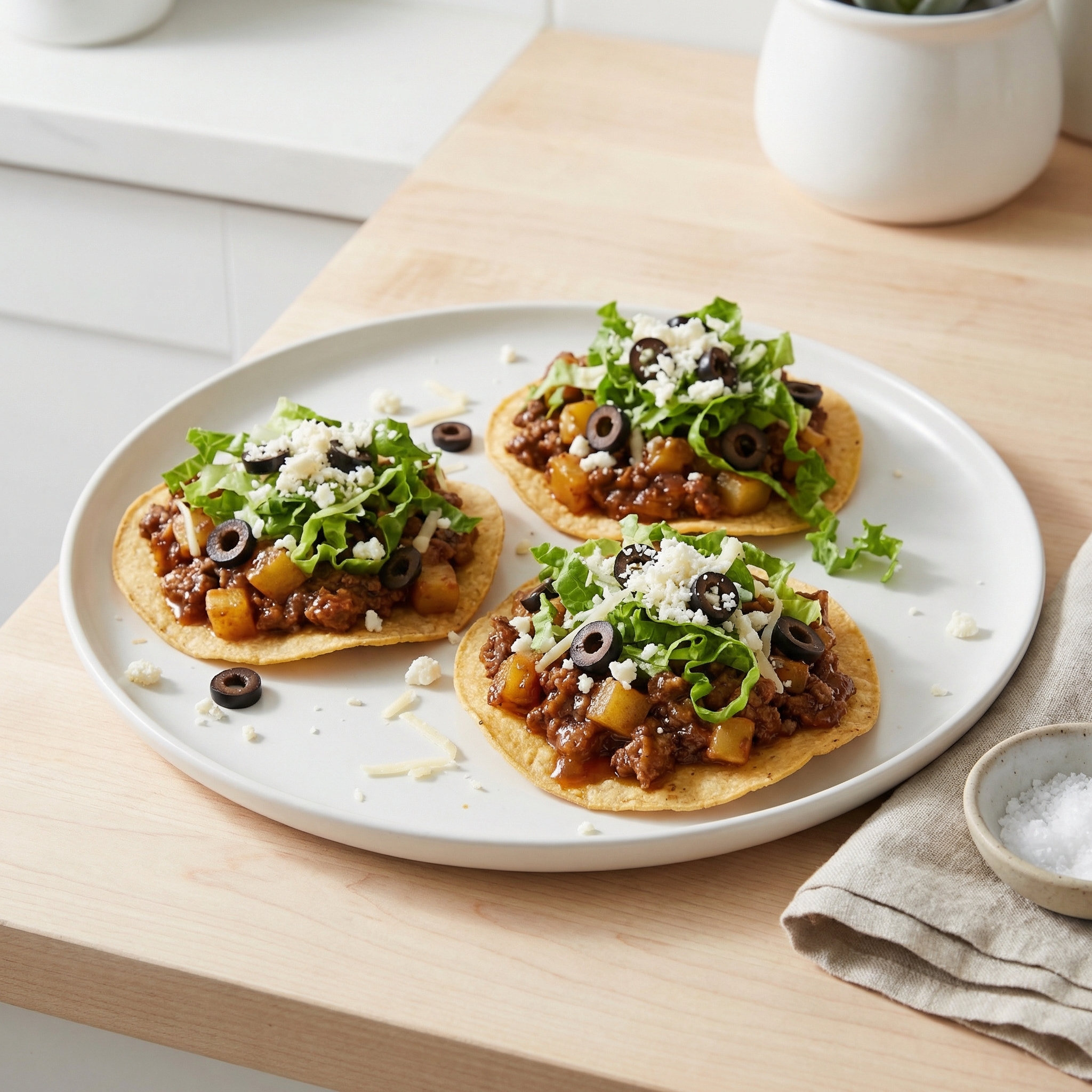 Beef and Potato Tostadas with Crunchy Shells