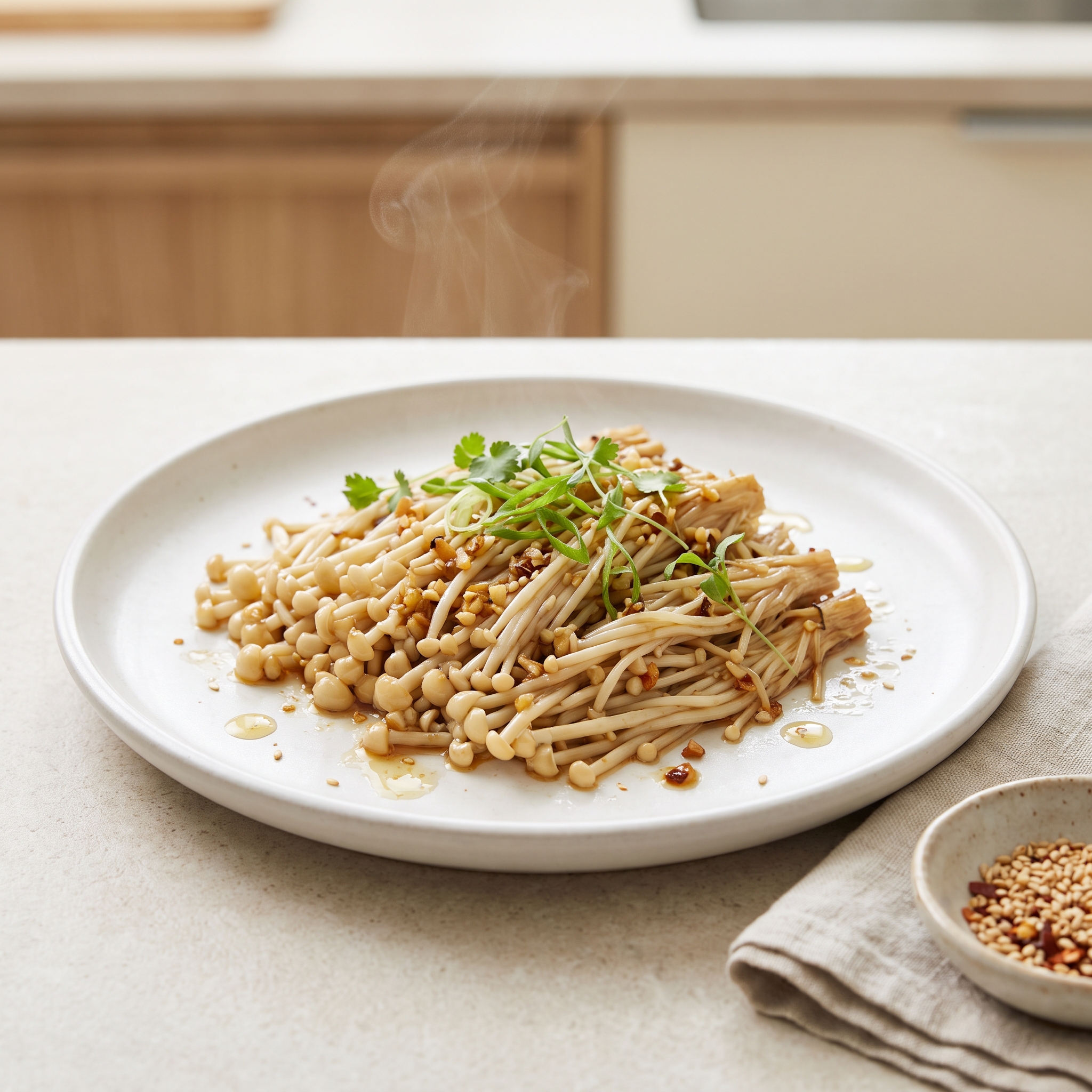 Sesame-Garlic Enoki Mushroom Side