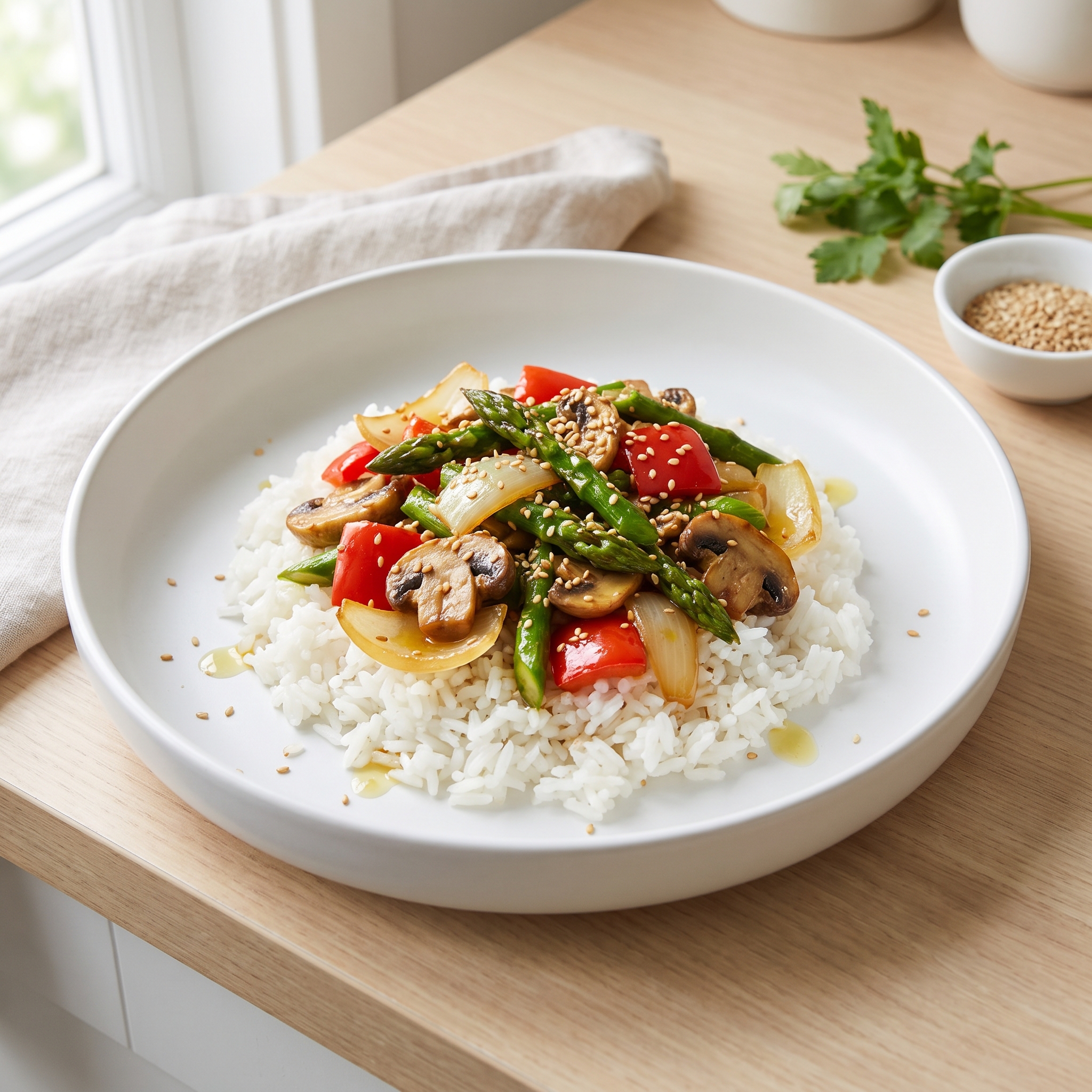 Sesame Stir-Fry Veggies over Rice
