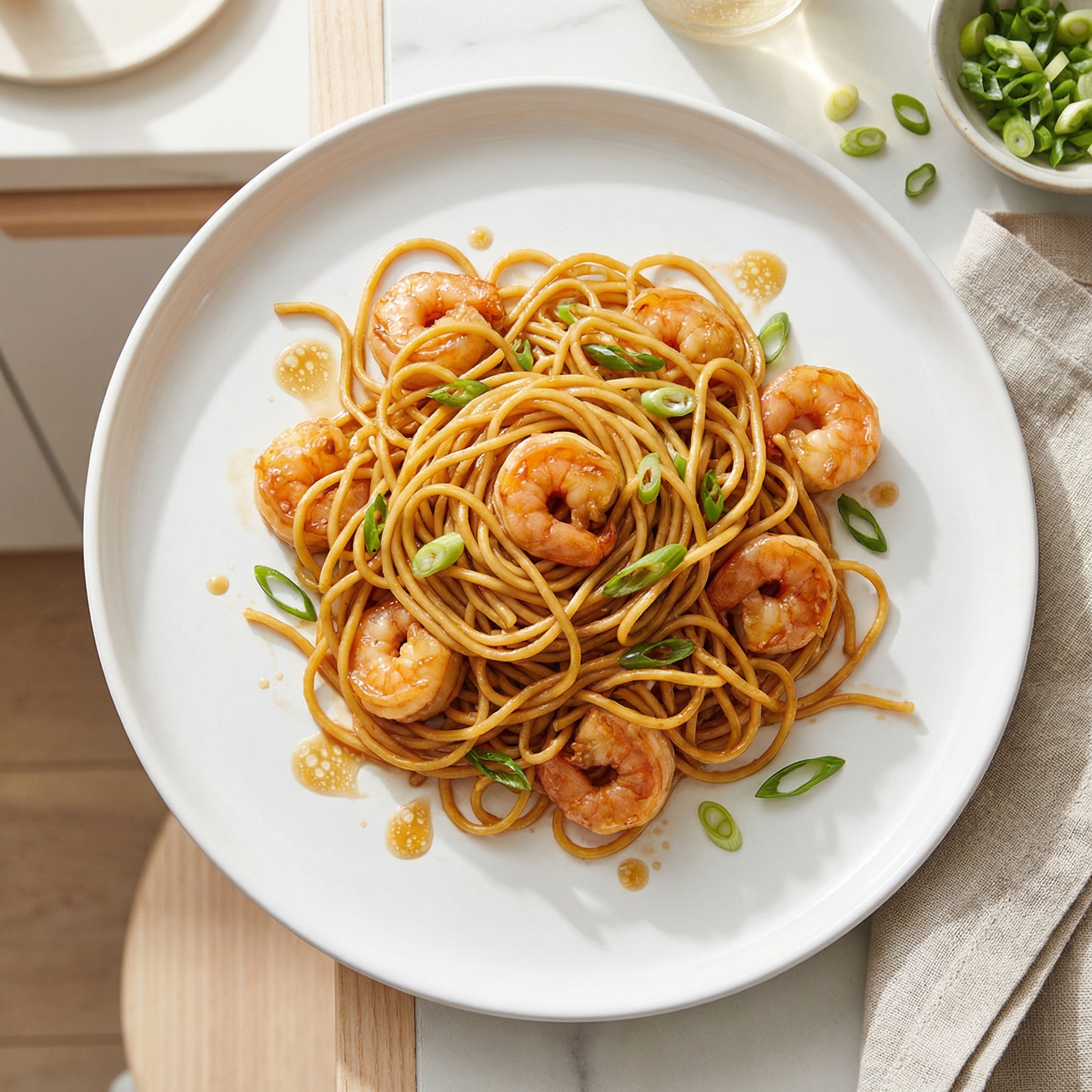 Garlic Shrimp Lo Mein with Hoisin-Soy Sauce