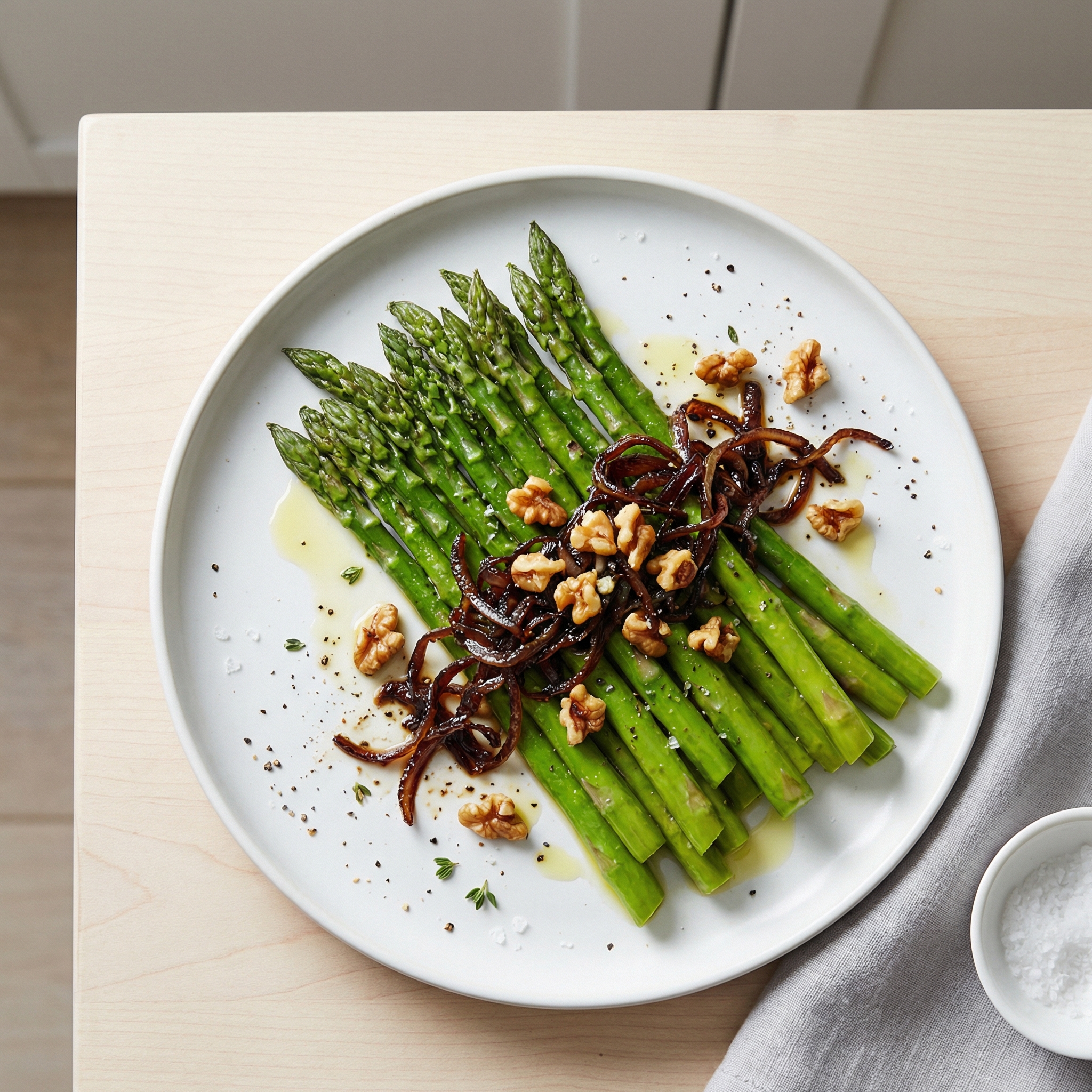 Skillet Asparagus with Caramelized Onions and Walnuts