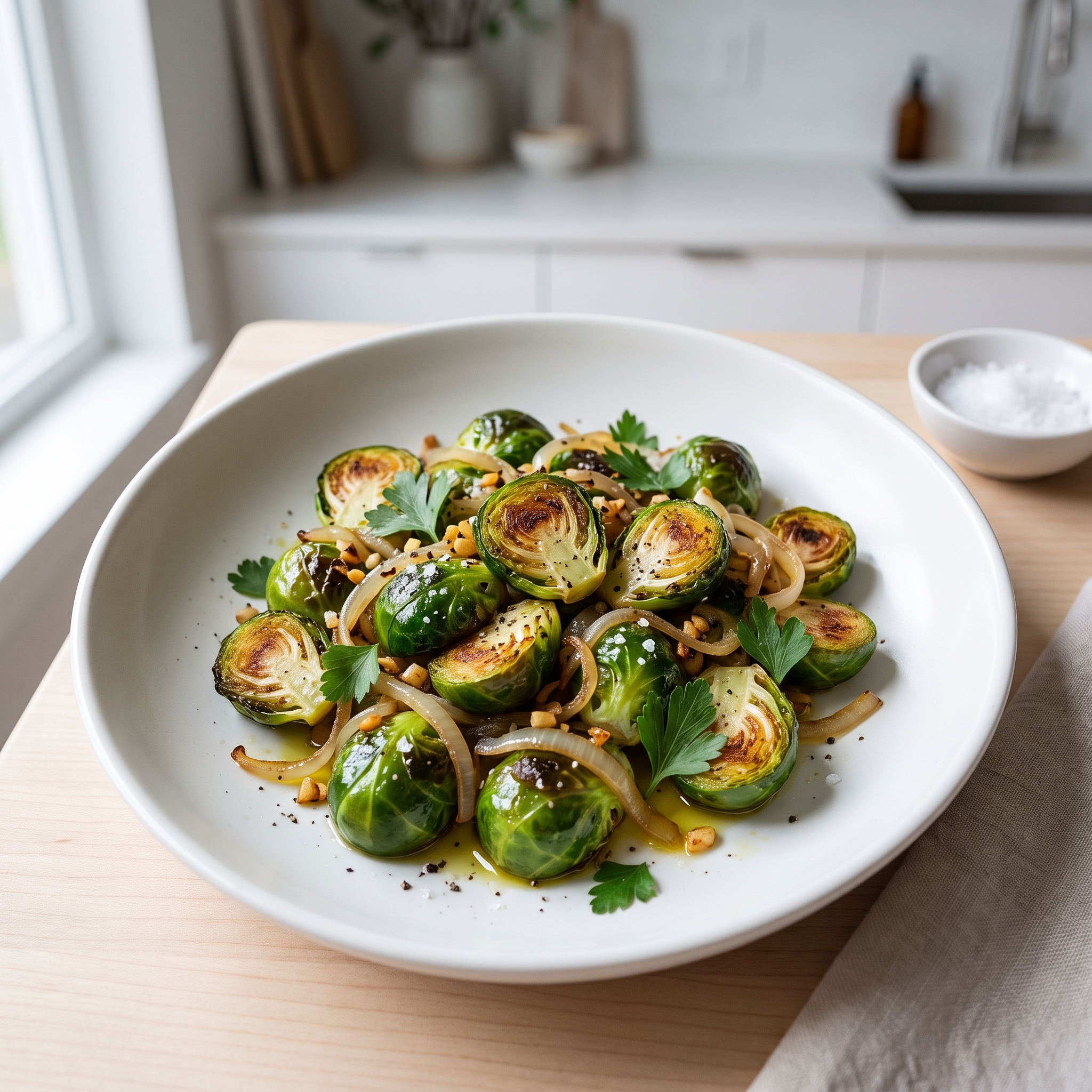 Skillet Brussels Sprouts with Garlic and Onion
