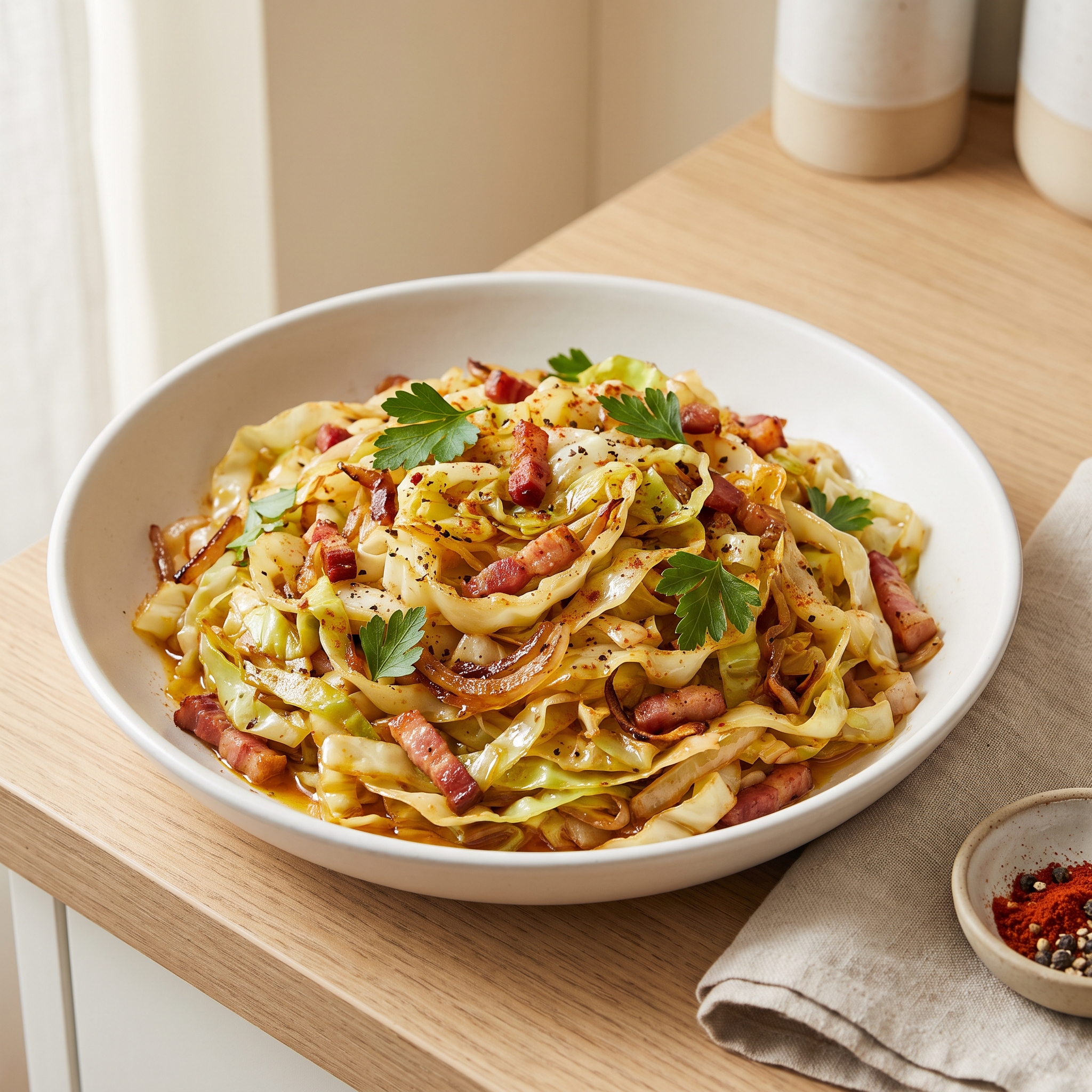 Skillet Cabbage with Bacon, Onion and Garlic