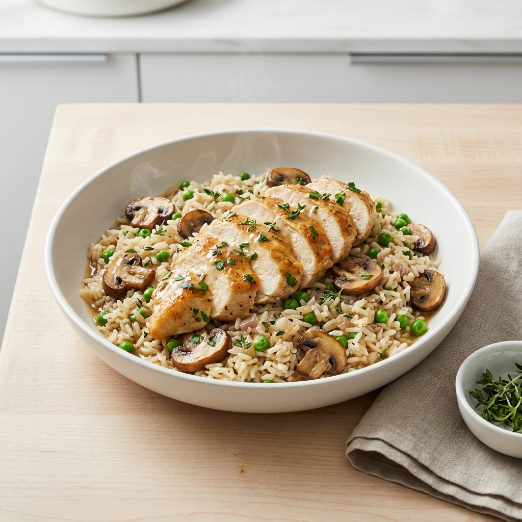 Skillet Chicken with Rice and Peas