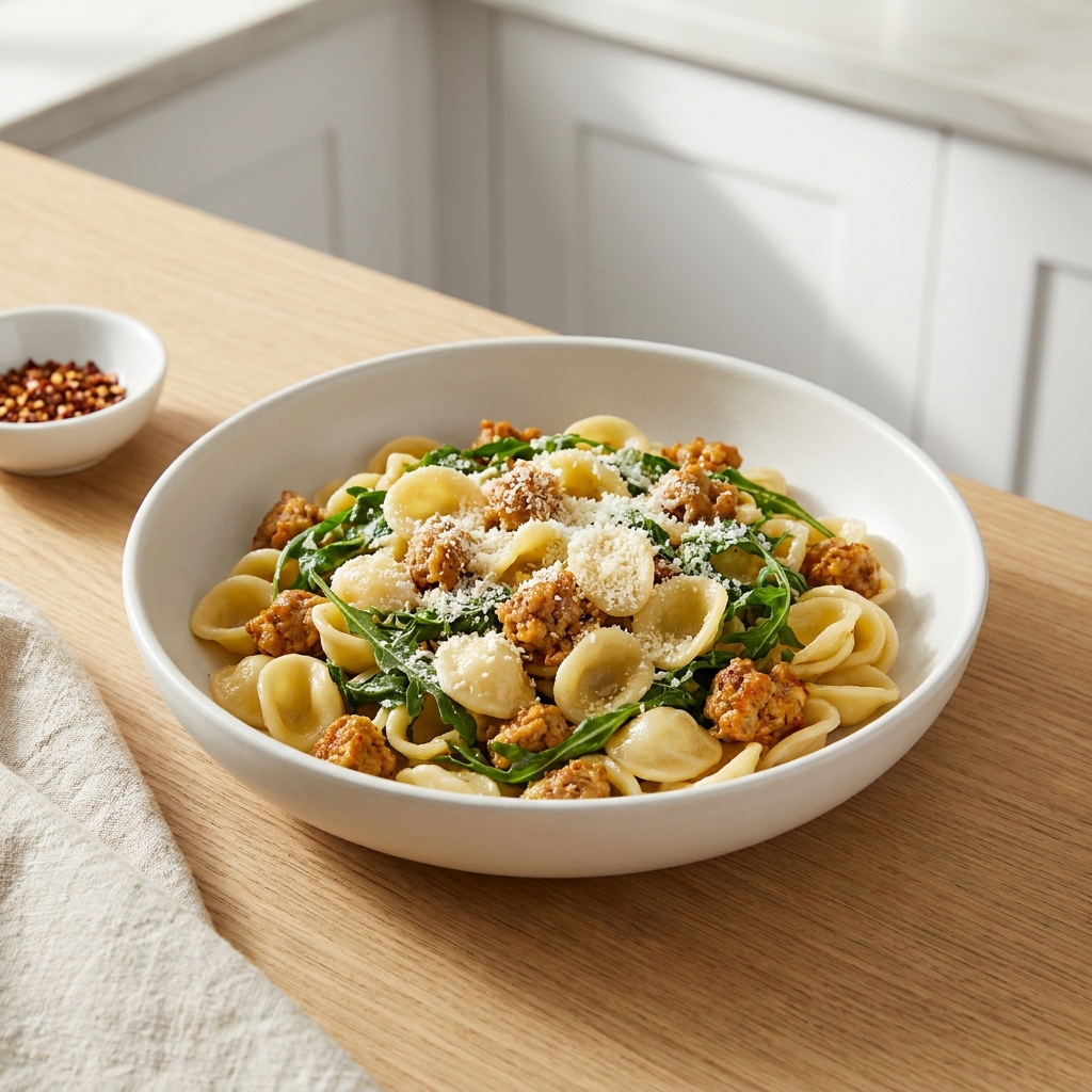 Skillet Orecchiette with Spicy Sausage