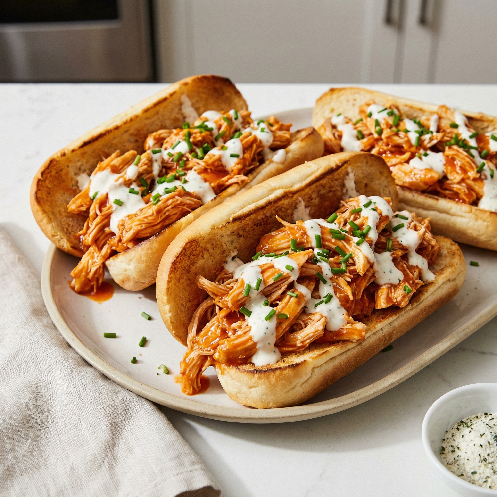 Slow Cooker Buffalo Chicken Sandwiches