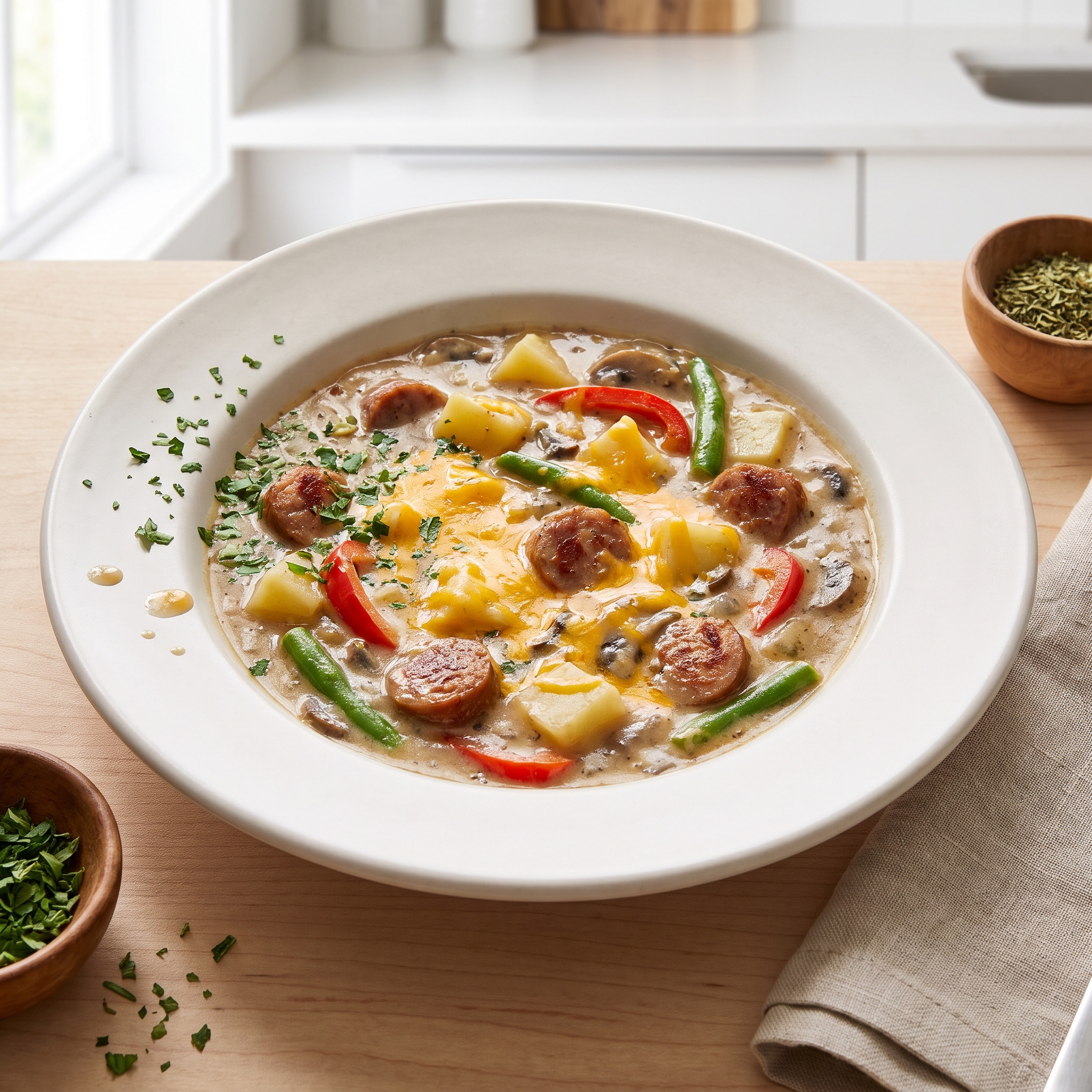 Slow Cooker Cheesy Bratwurst Stew