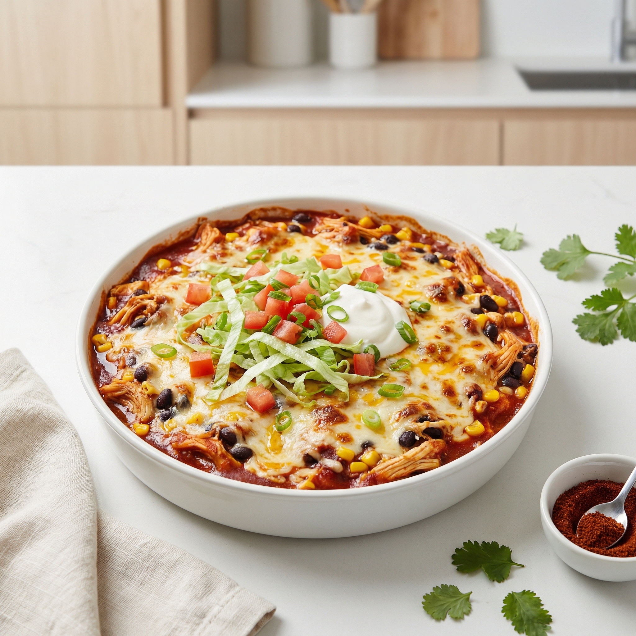Crockpot Chicken Enchilada Bake
