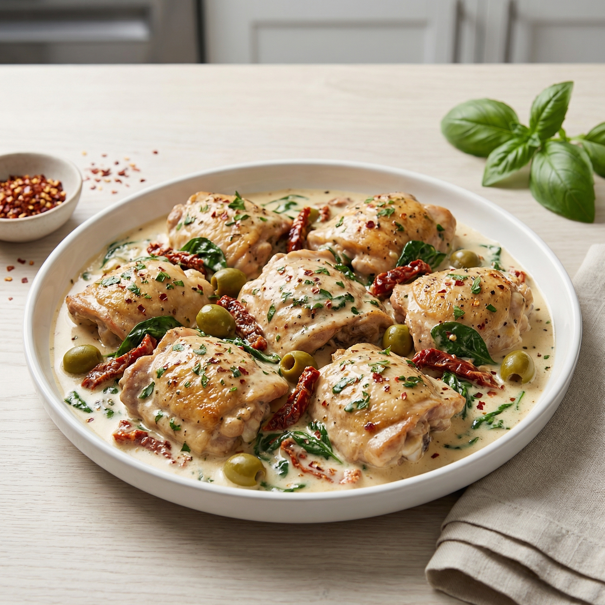 Crockpot Tuscan-Style Chicken Thighs
