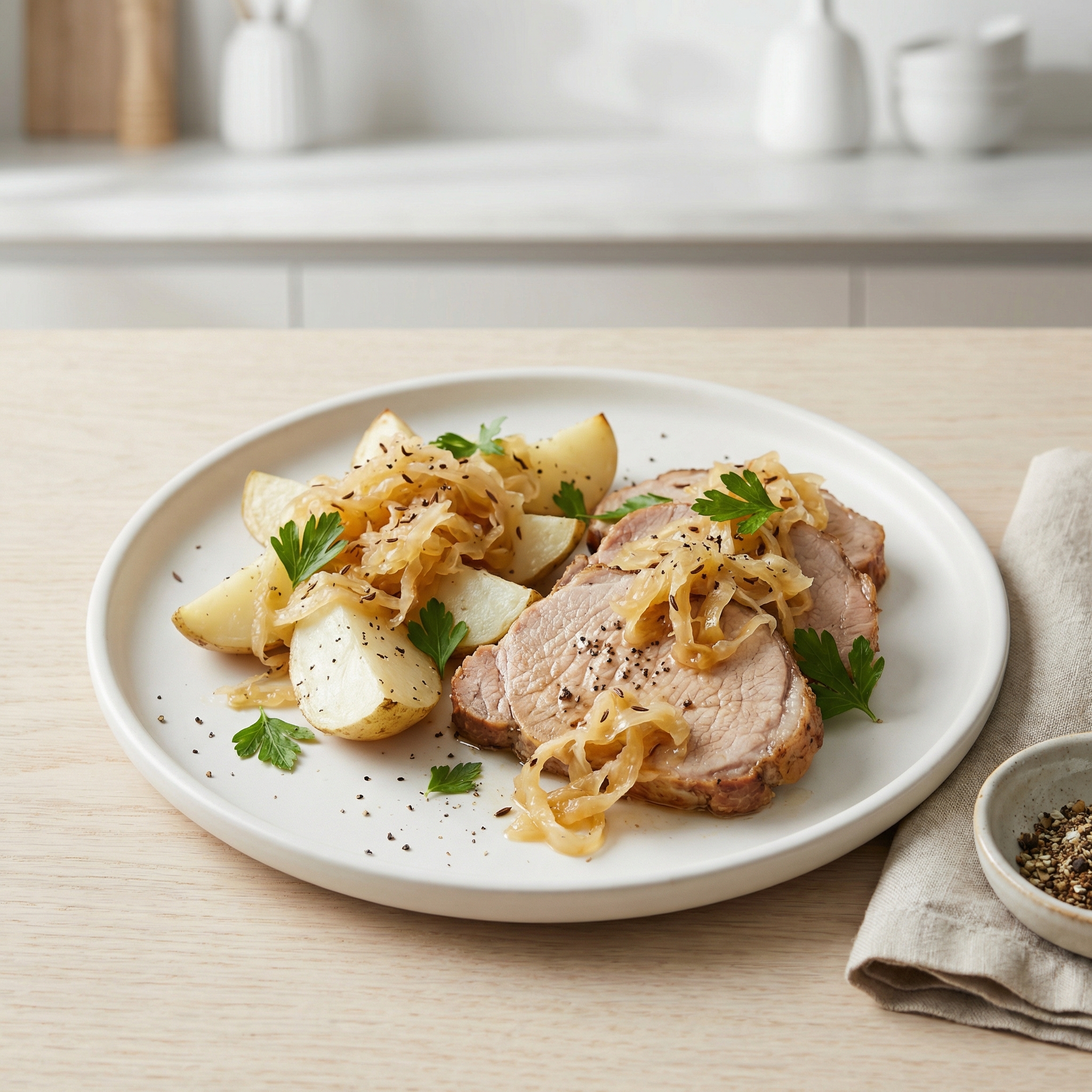 Slow Cooker German-Style Pork Roast with Sauerkraut and Potatoes