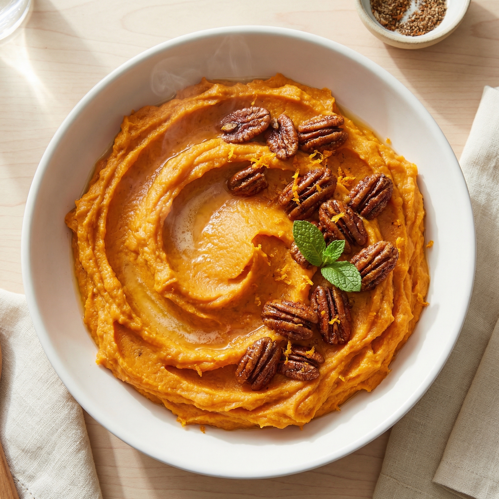 Crockpot Mashed Sweet Potatoes with Chili-Pecan Crunch