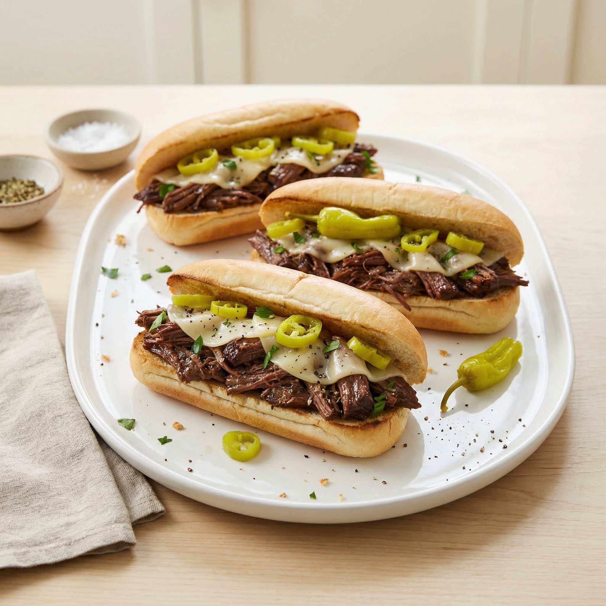 Tangy Pepperoncini Chuck Roast Sandwiches