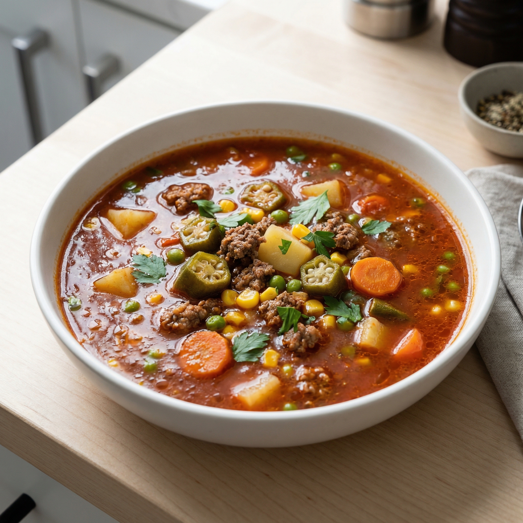 Crockpot Vegetable-Beef Soup with Okra