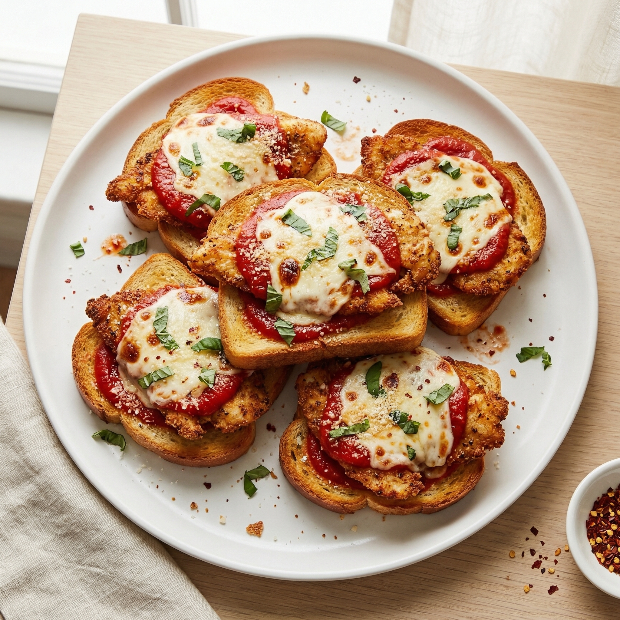 Crispy Smashed Chicken Parm on Texas Toast