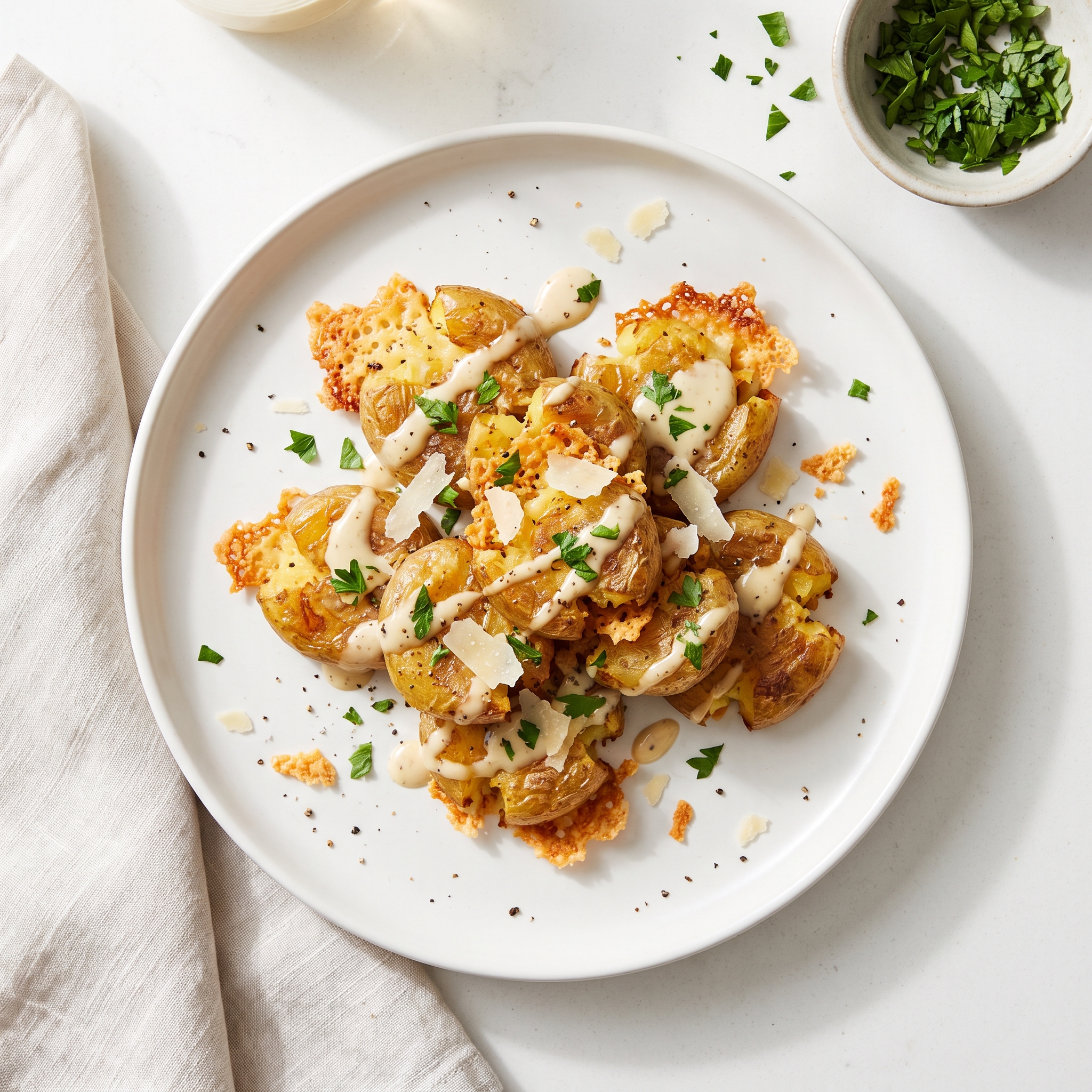 Smashed Potatoes with Caesar Parmesan