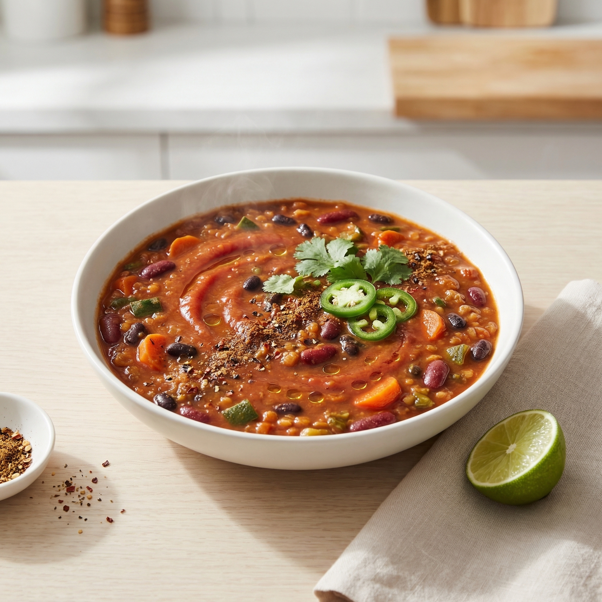 Smoky Red Lentil Bean Chili