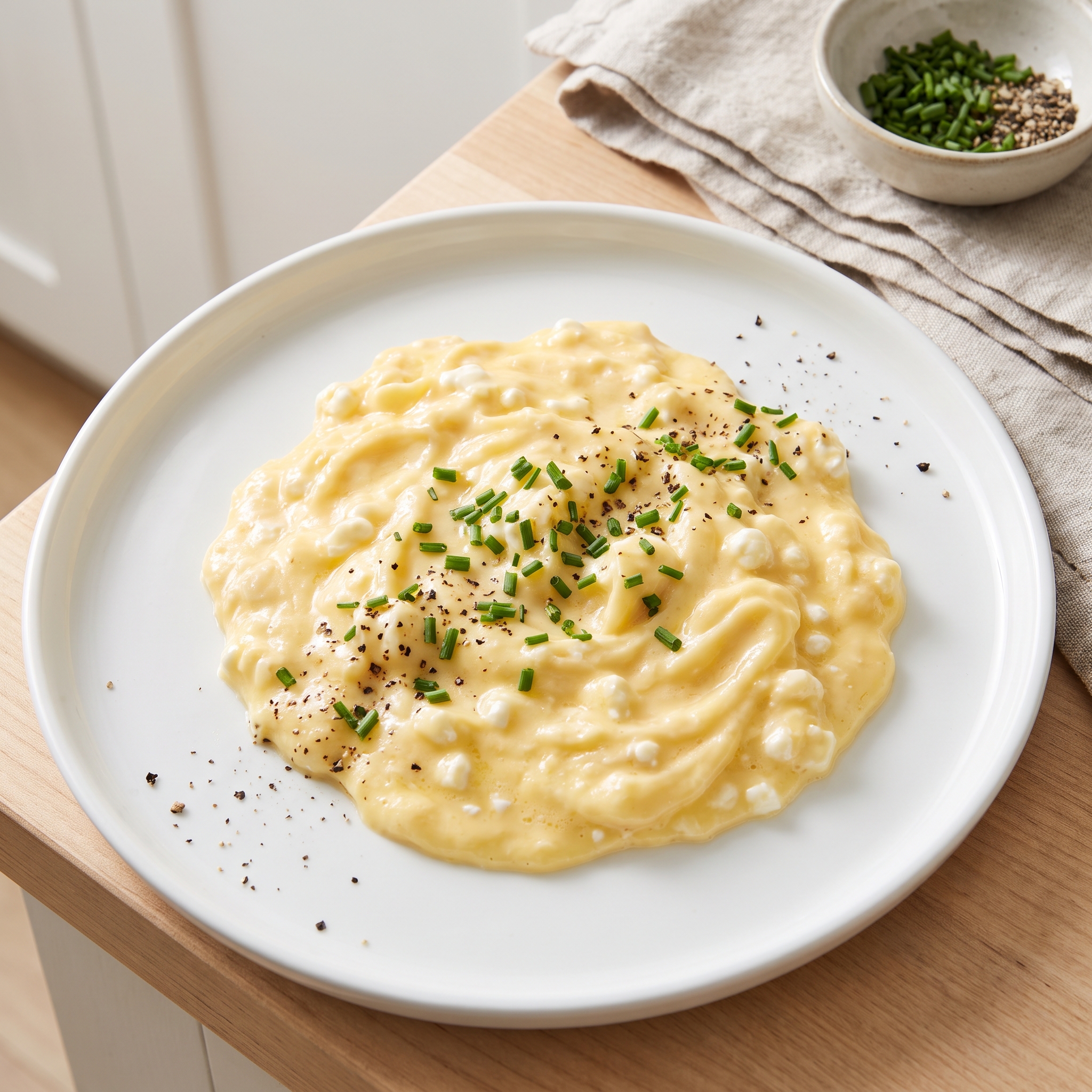 Soft Scrambled Eggs with Cottage Cheese and Chives