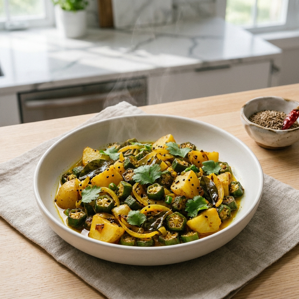 South Indian Potato-Okra Curry (Bhindi Curry)