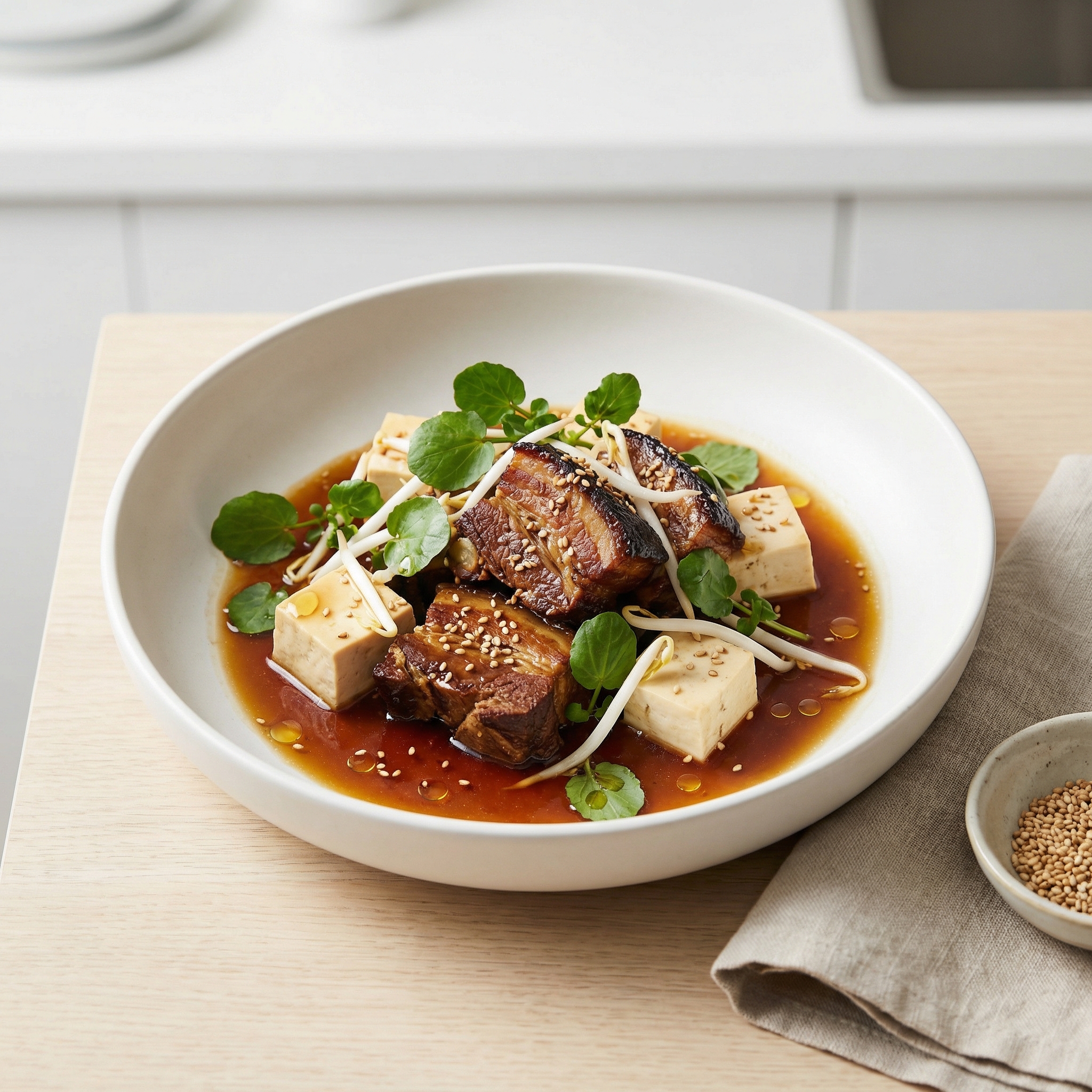 Pork Tofu with Watercress and Bean Sprouts