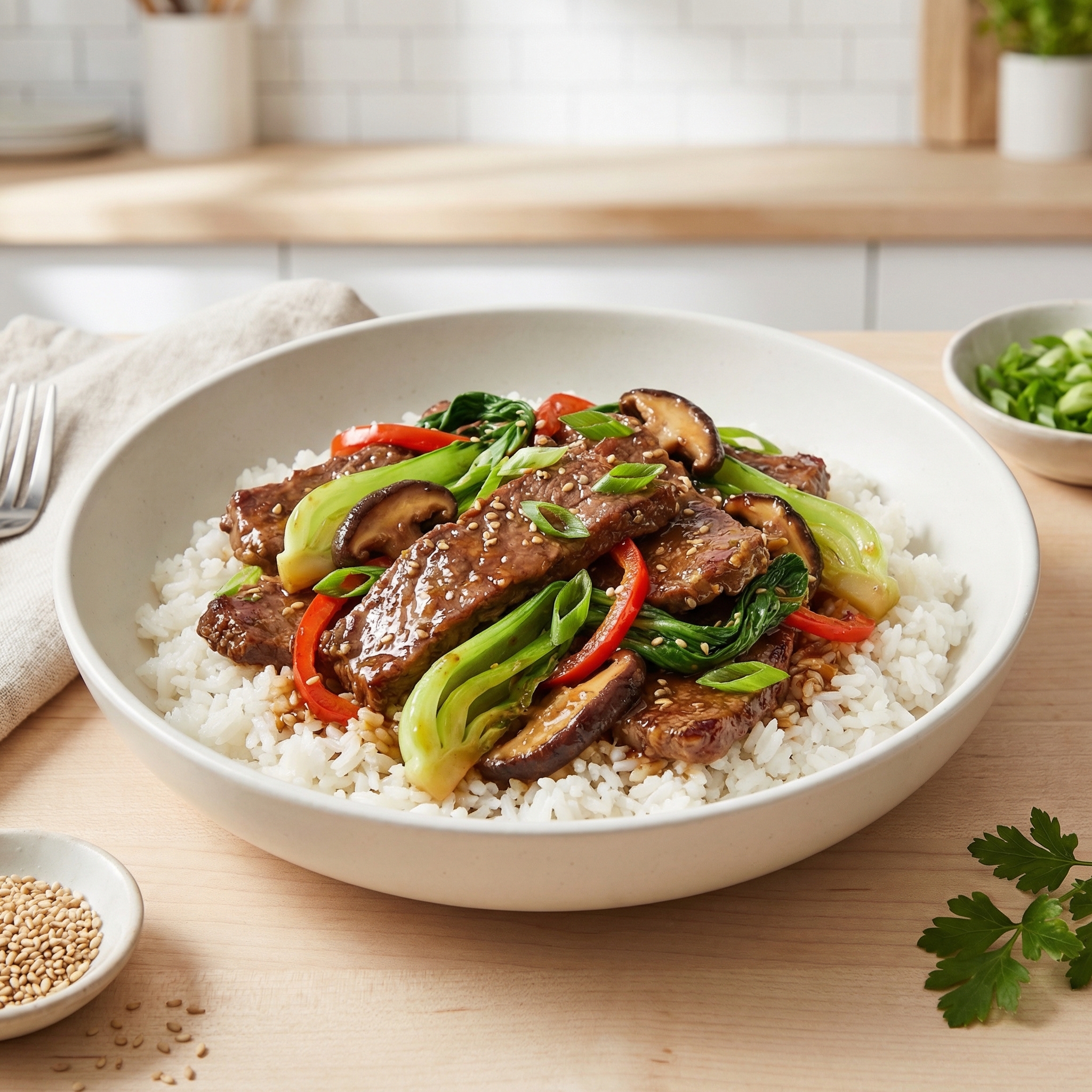 Beef and Bok Choy Stir-Fry with Shiitake