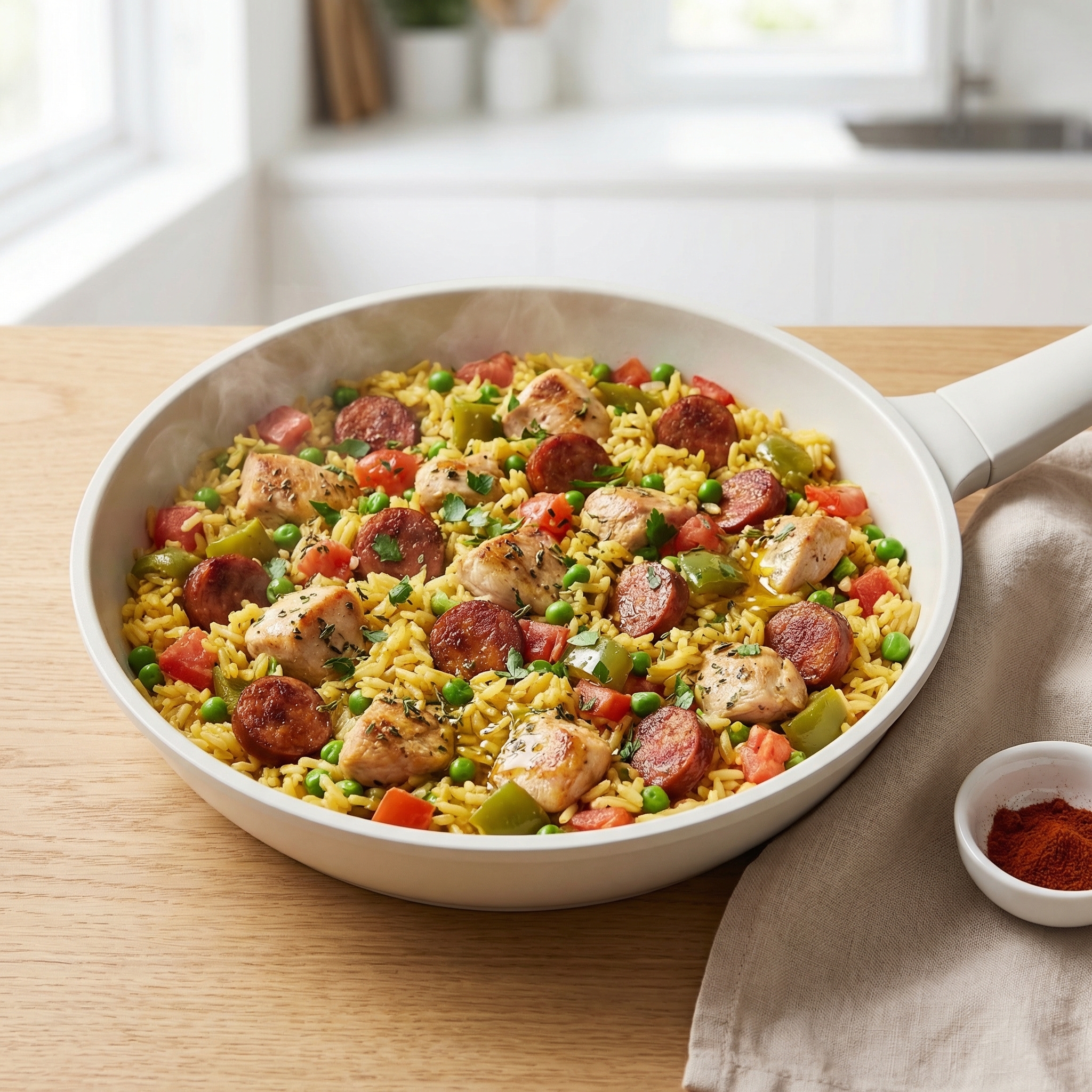 Chicken and Sausage, Spanish-Inspired Skillet
