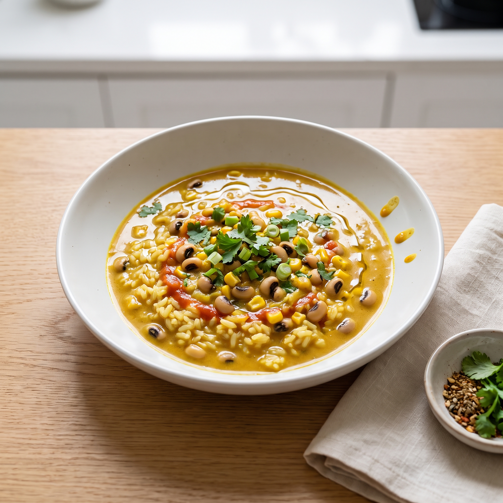 Speedy Coconut Curry with Rice, Corn, and Black‑Eyed Peas